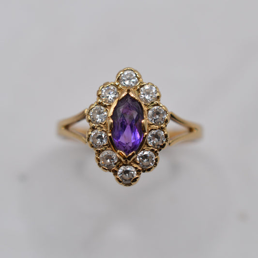 1990s Vintage 9ct Gold Amethyst & CZ Cluster Cocktail Ring