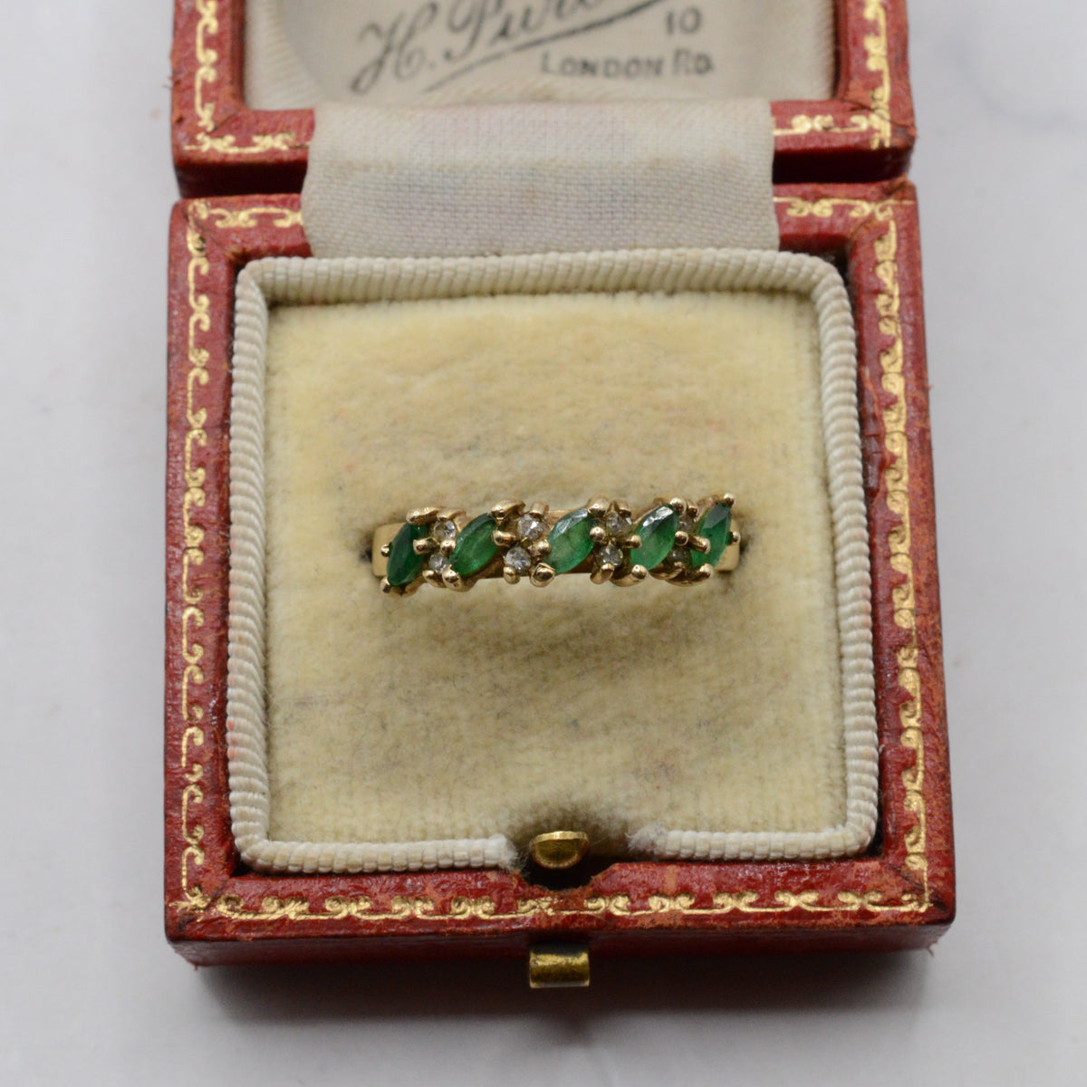 1990s 9ct Gold Emerald & Diamond Half-Eternity Ring
