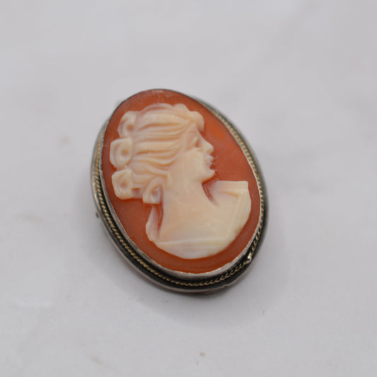 Vintage Sterling Silver Shell Cameo Brooch/Pendant