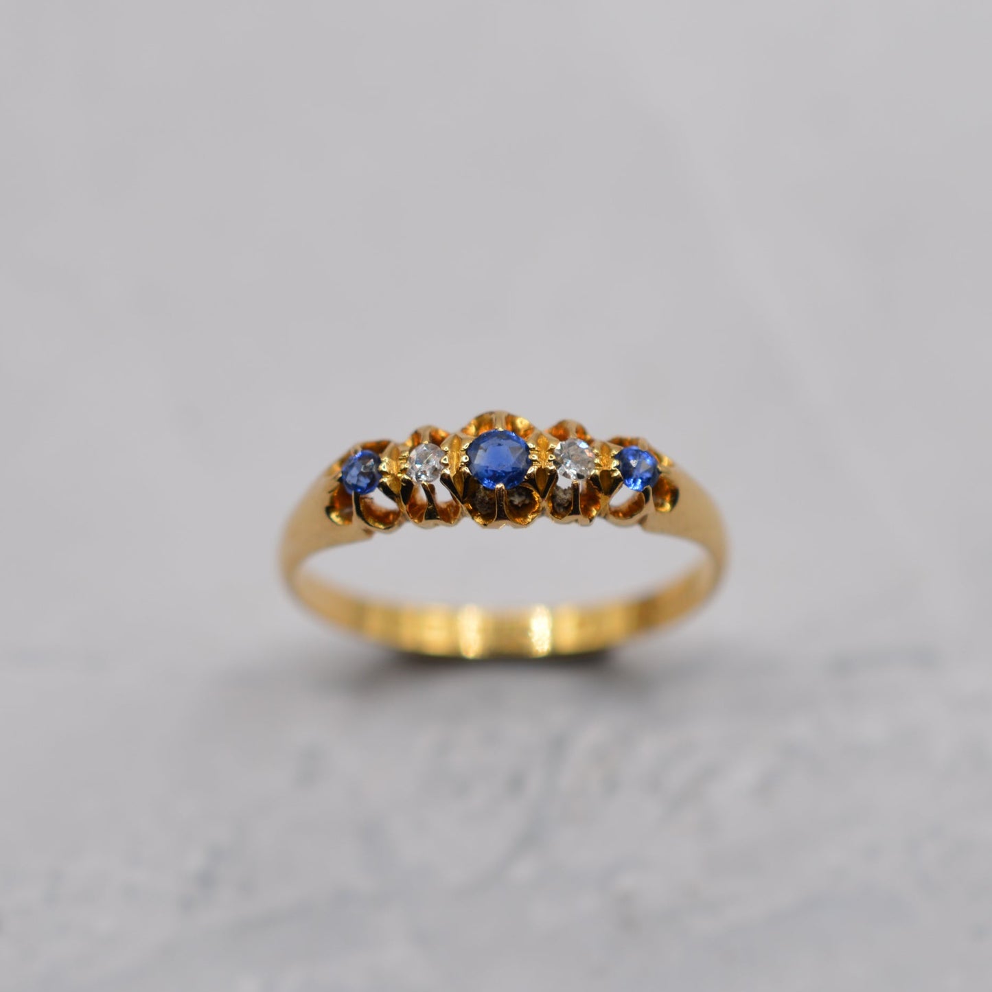 Antique 1920s 18ct Gold Sapphire & Diamond Five-Stone Ring