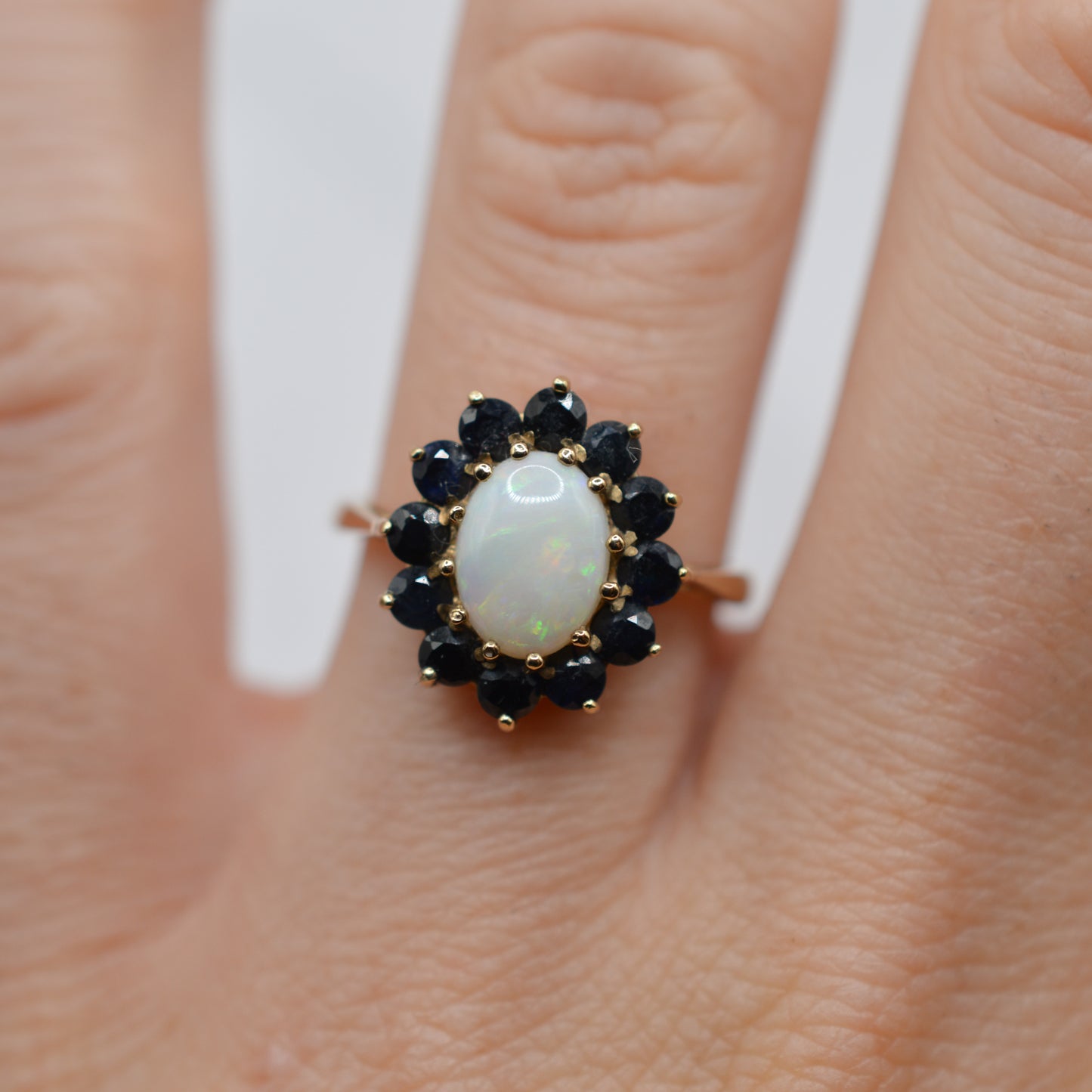 Vintage 9ct Gold Opal & Sapphire Cluster Ring