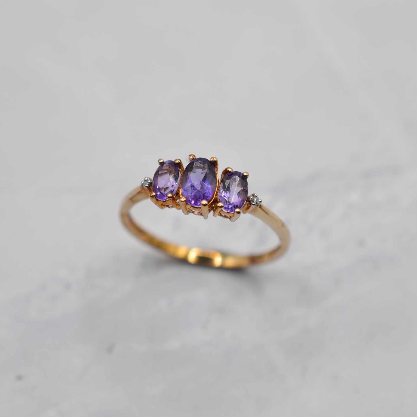 9ct Gold Amethyst & Diamond Trilogy Ring