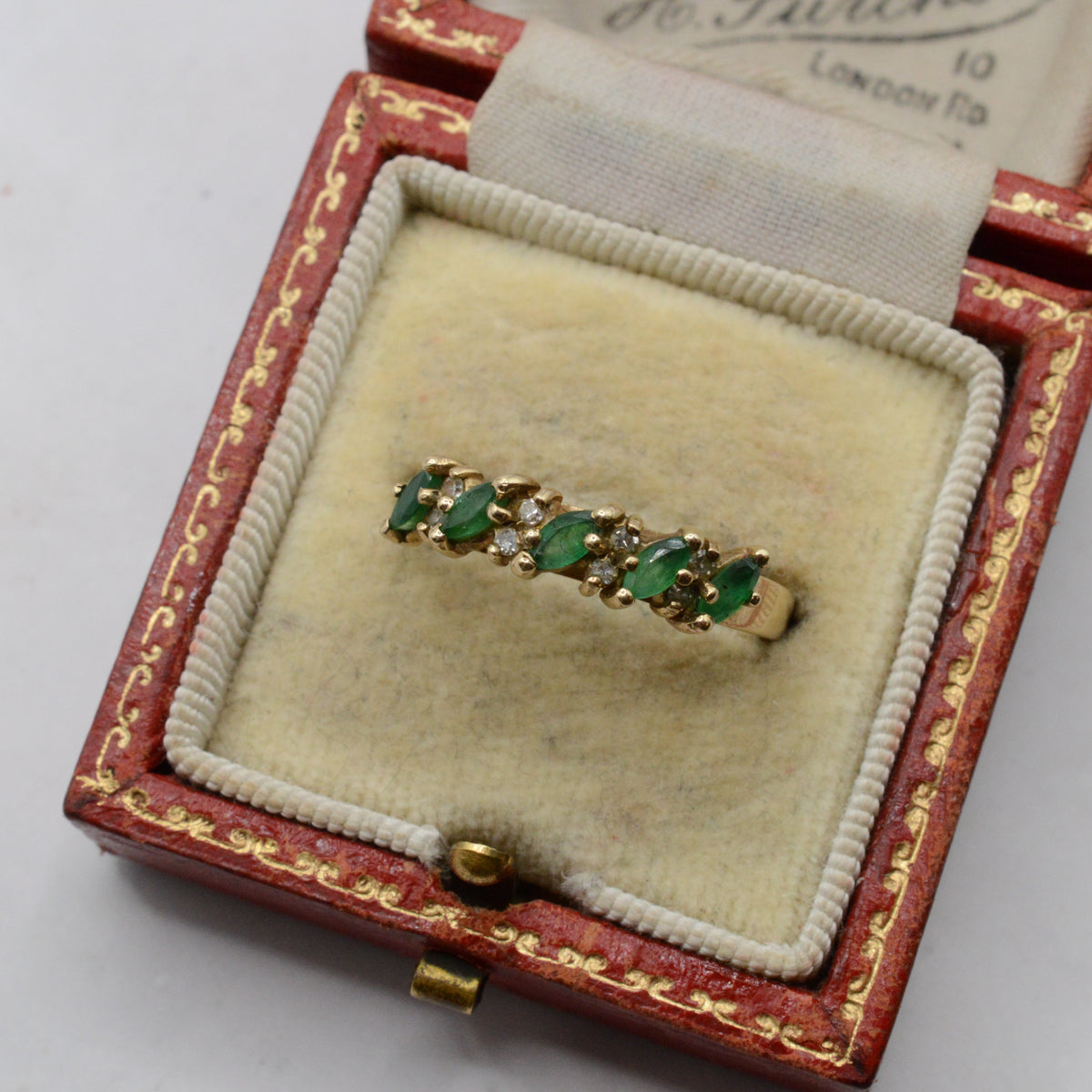 1990s 9ct Gold Emerald & Diamond Half-Eternity Ring