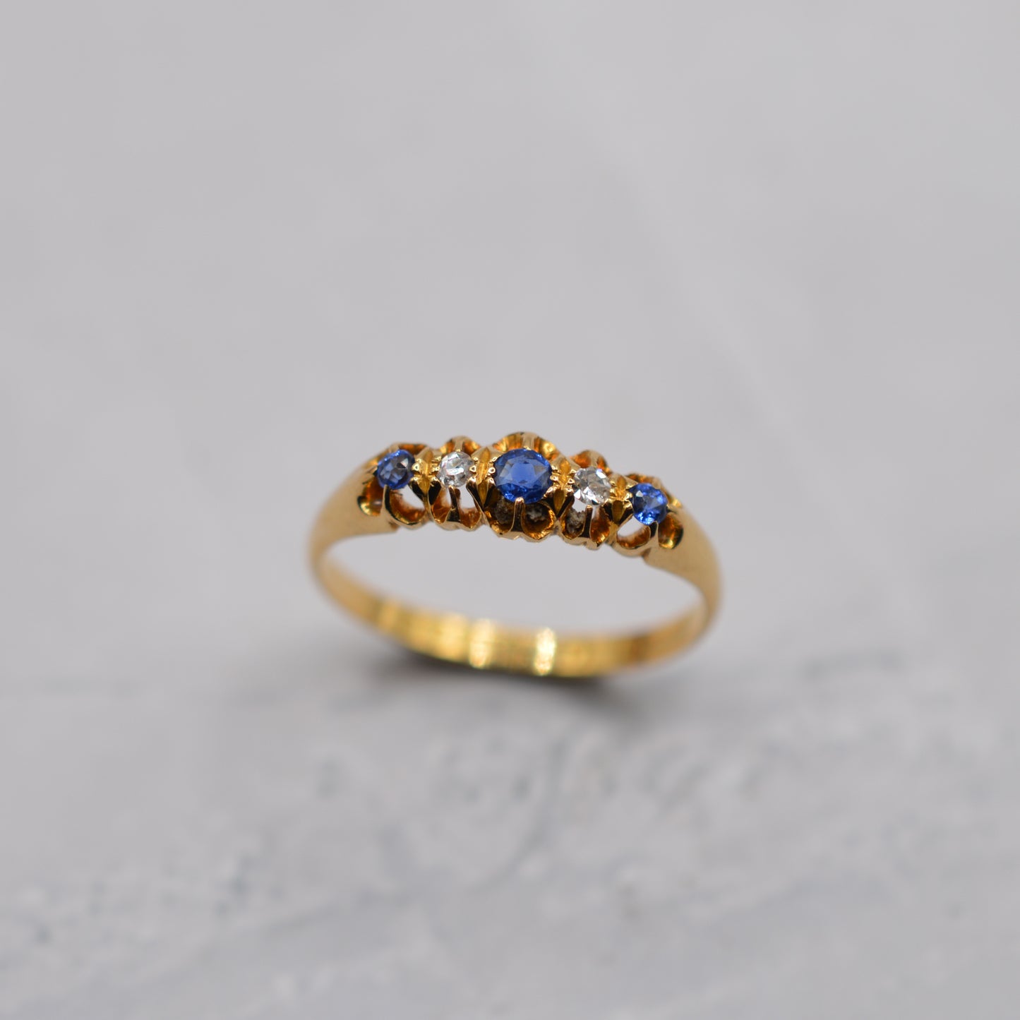 Antique 1920s 18ct Gold Sapphire & Diamond Five-Stone Ring