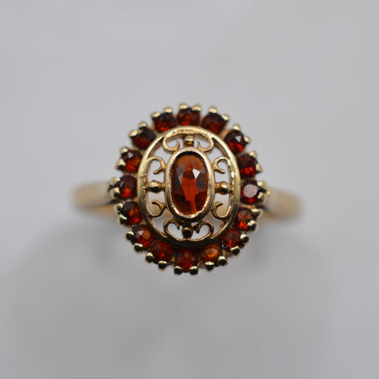 1990s Vintage 9ct Gold Garnet Dress Ring