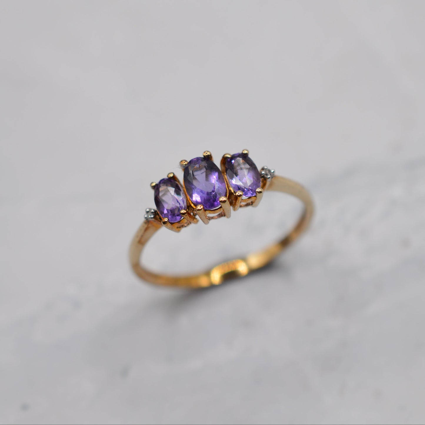 9ct Gold Amethyst & Diamond Trilogy Ring
