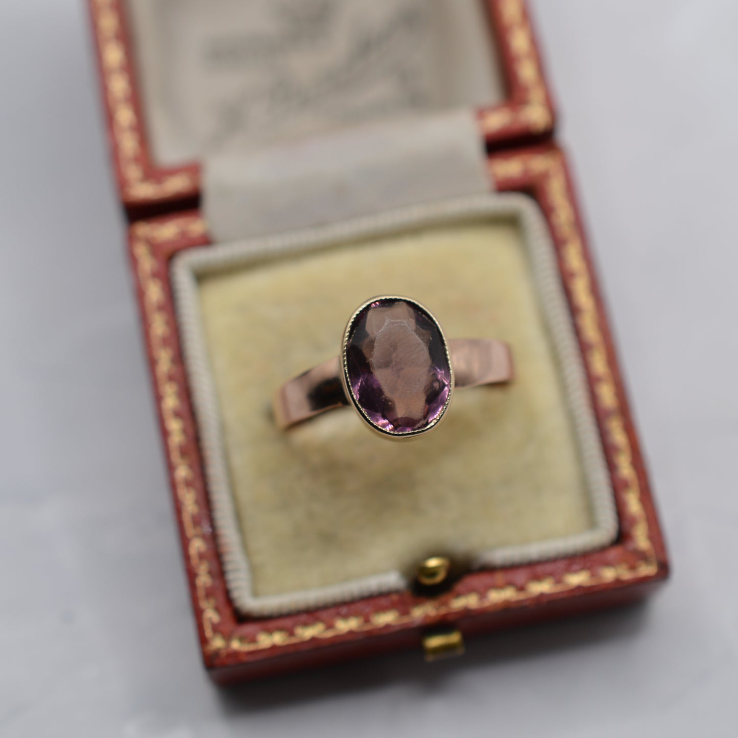 Antique 1919 9ct Gold Tourmaline Bezel-Set Ring