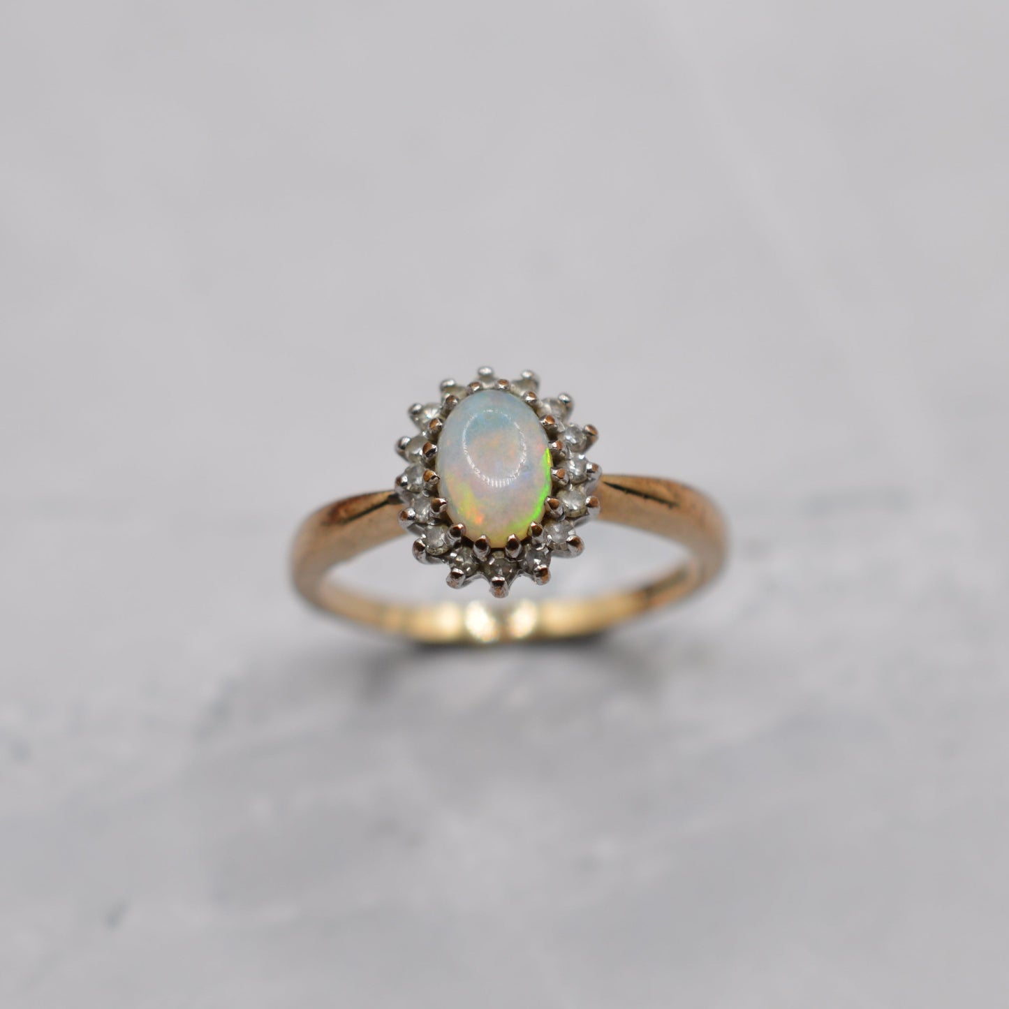 9ct Gold Opal & Diamond Cluster Ring