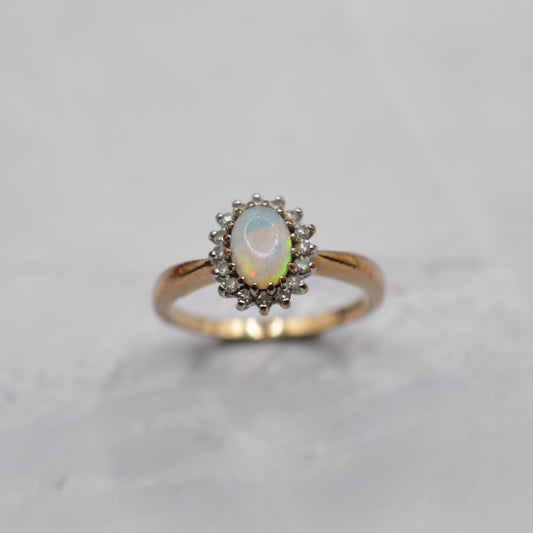 9ct Gold Opal & Diamond Cluster Ring