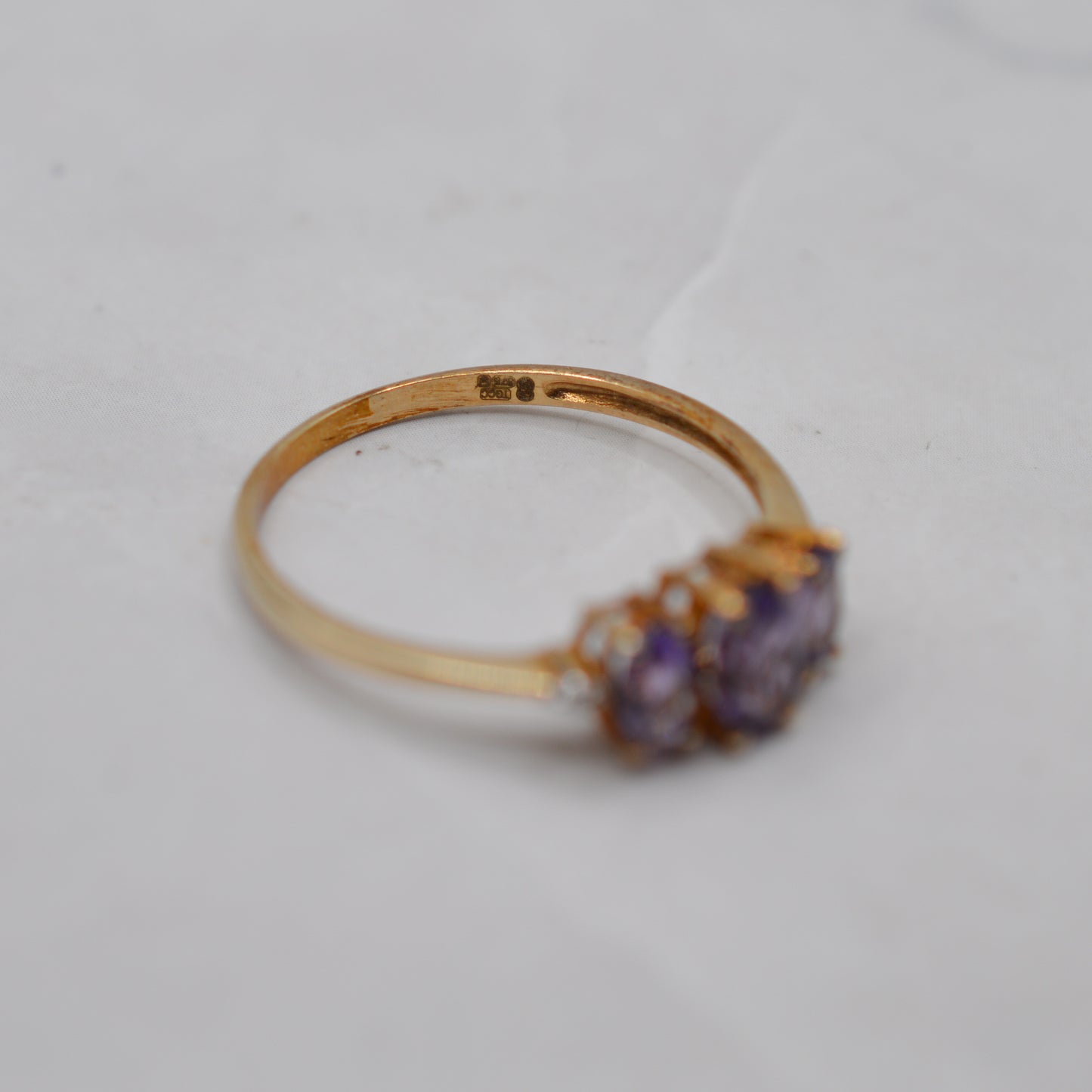 9ct Gold Amethyst & Diamond Trilogy Ring