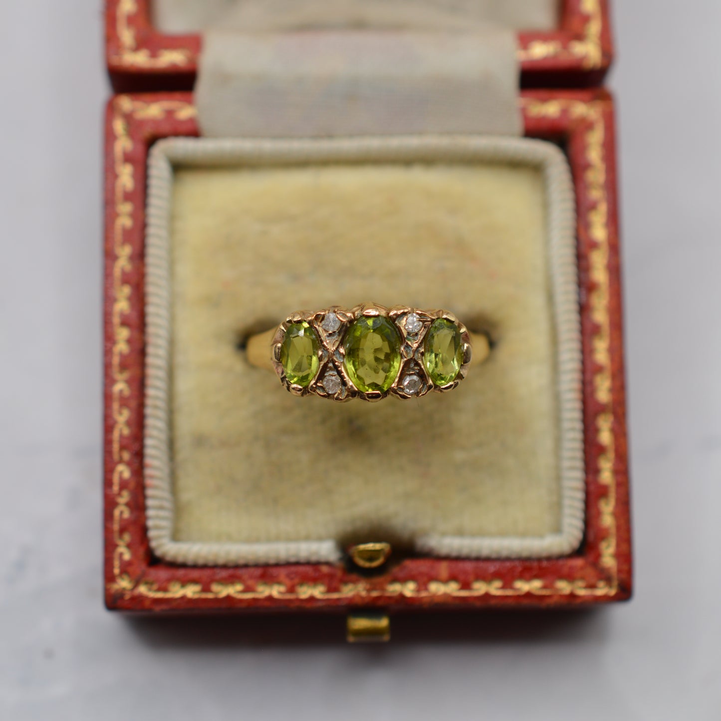 1990s 9ct Gold Peridot & Diamond Ring