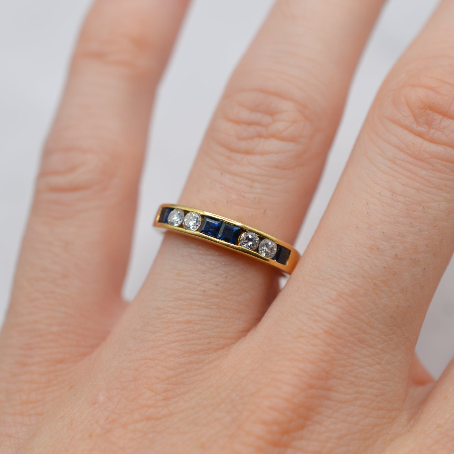 1990s 18ct Gold Sapphire & Diamond Half-Eternity Ring