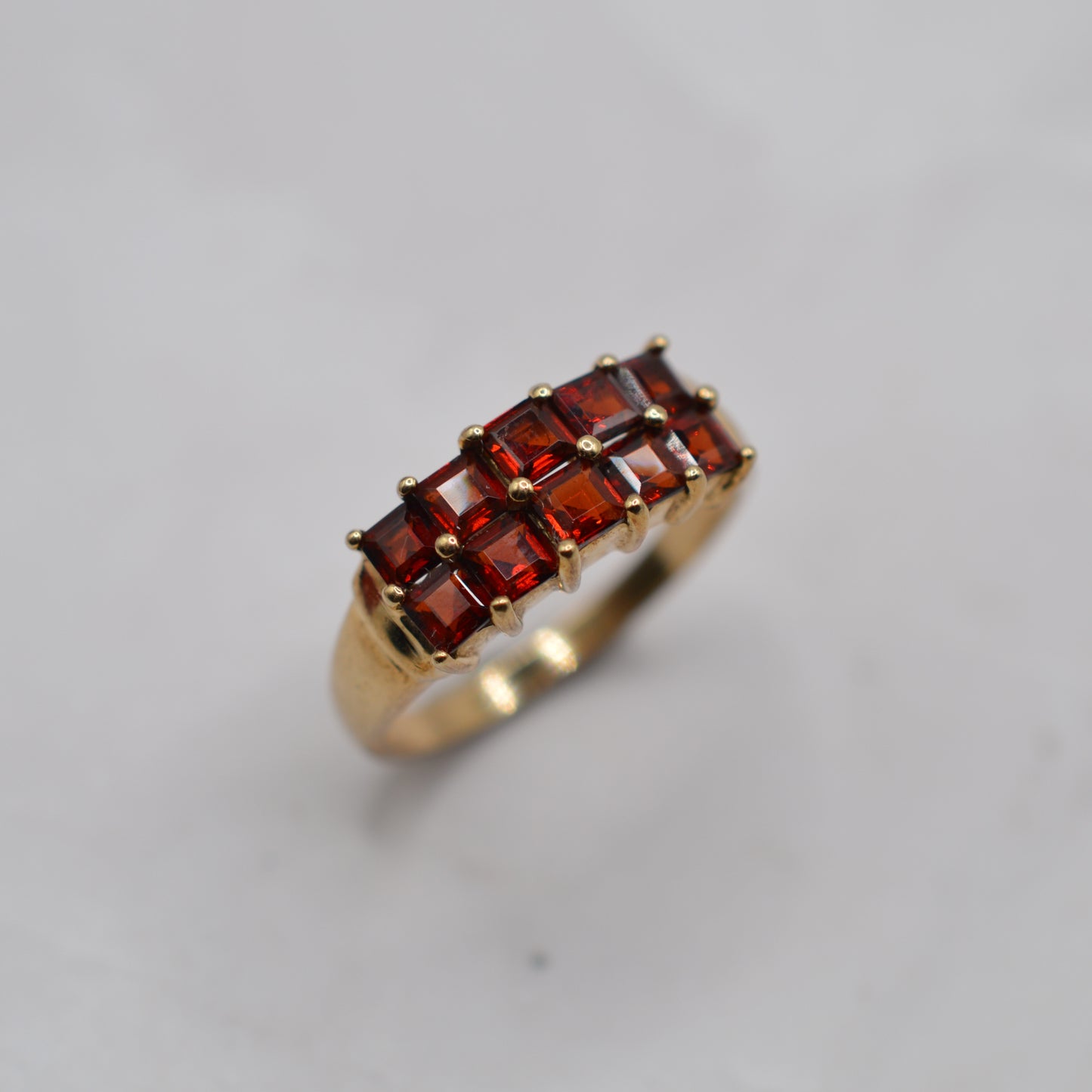 9ct Gold Garnet Square-Cut Double-Row Ring