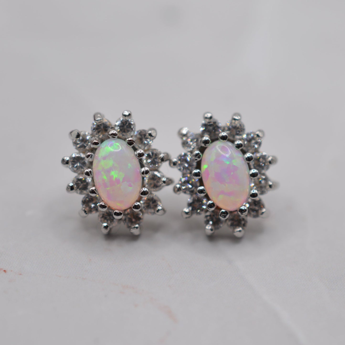 9ct Gold Opal & Cubic Zirconia Cluster Stud Earrings