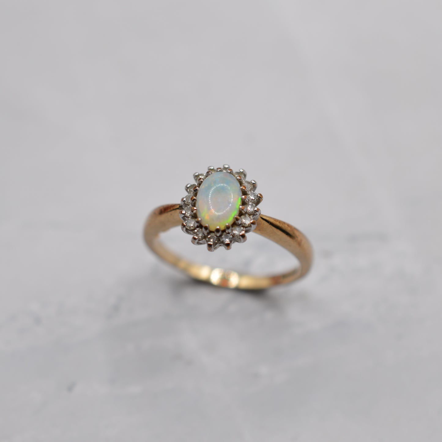 9ct Gold Opal & Diamond Cluster Ring