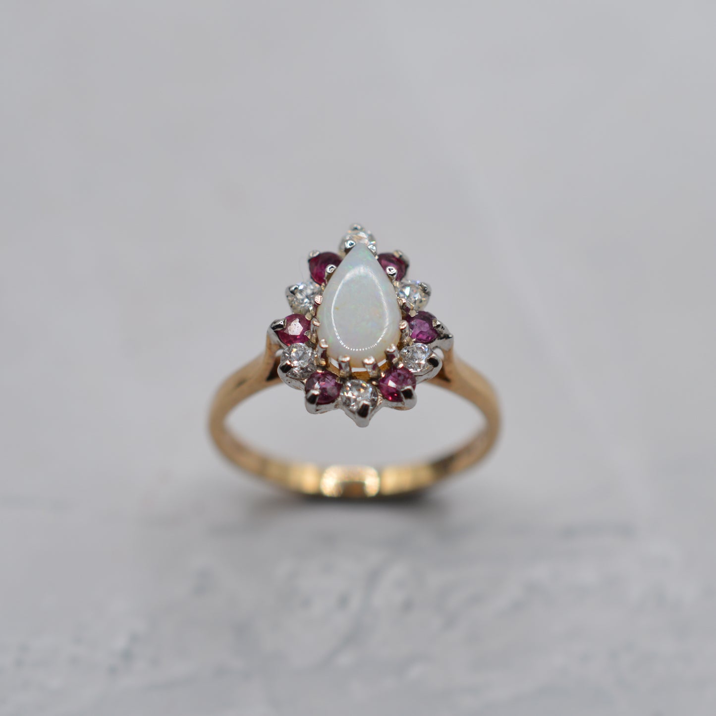 1980s Vintage 9ct Gold Opal, Ruby & CZ Cluster Ring