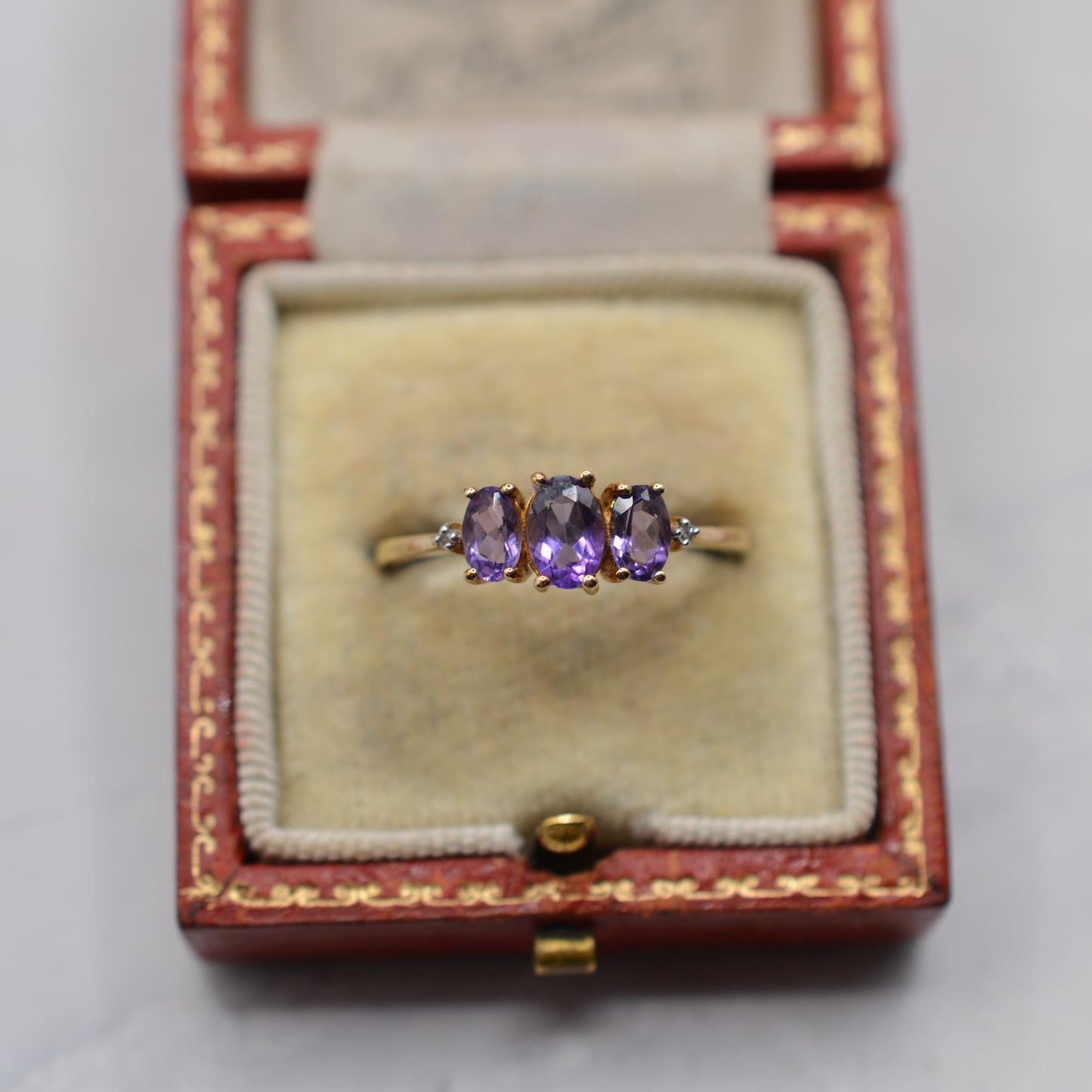9ct Gold Amethyst & Diamond Trilogy Ring