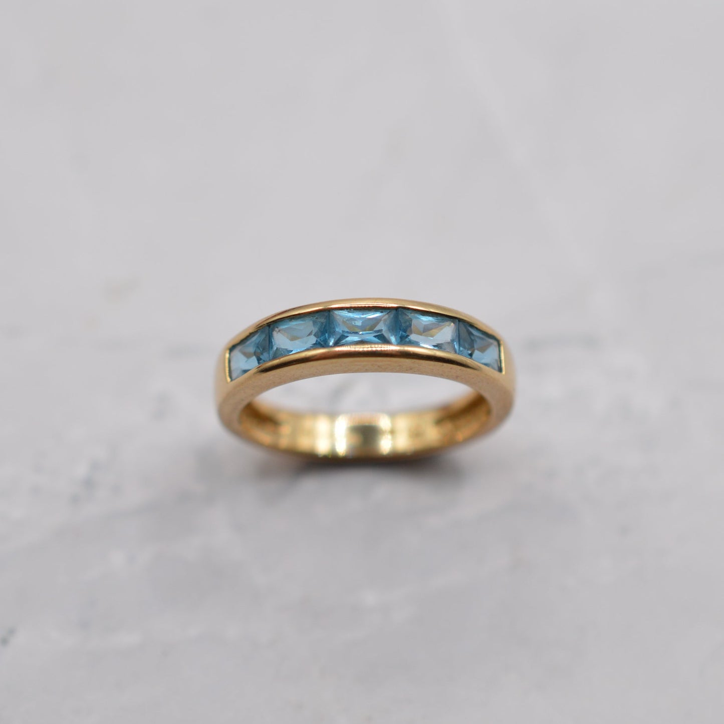 Y2K Vintage 9ct Gold Blue Topaz Half-Eternity Ring