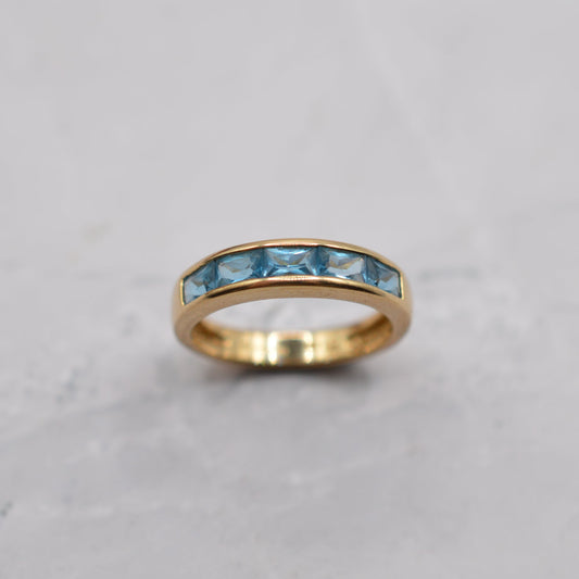 Y2K Vintage 9ct Gold Blue Topaz Half-Eternity Ring
