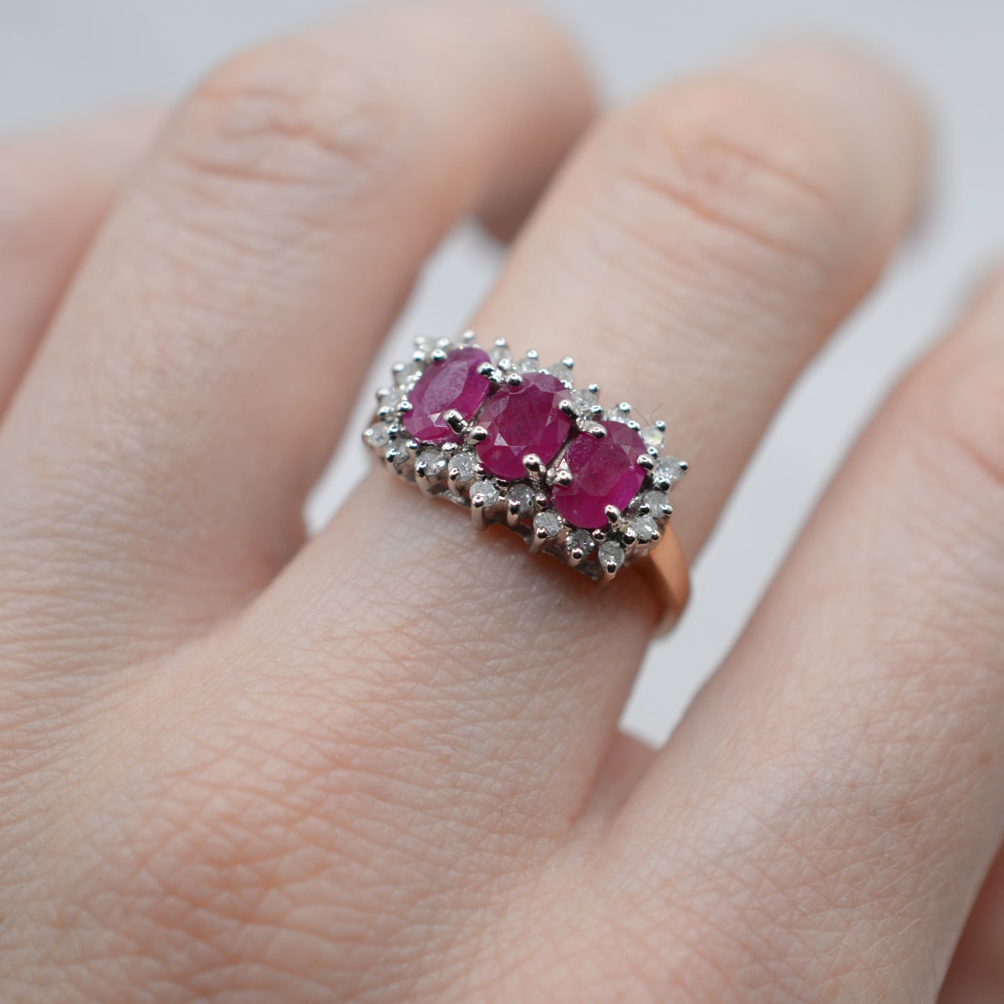 9ct Gold Ruby & Diamond Trilogy Cluster Ring