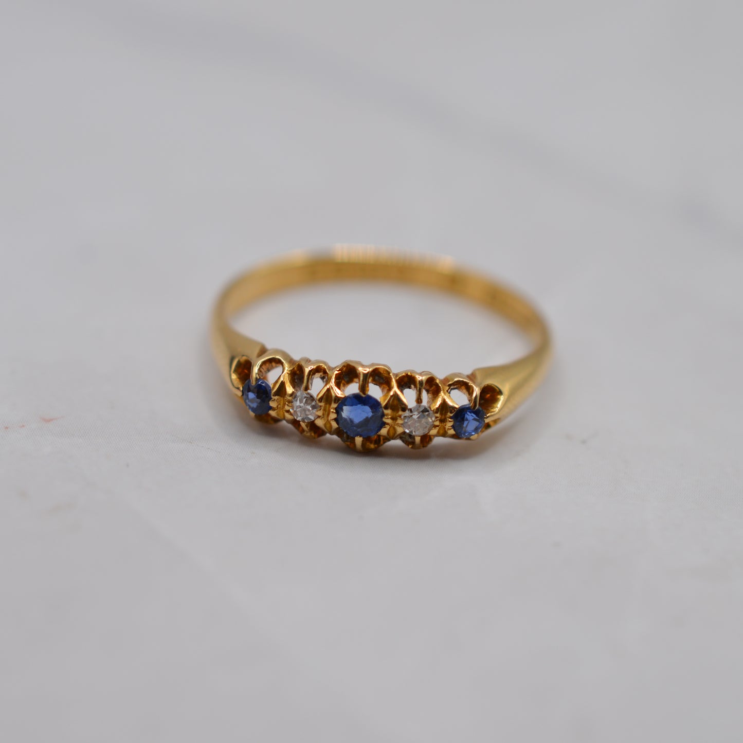Antique 1920s 18ct Gold Sapphire & Diamond Five-Stone Ring