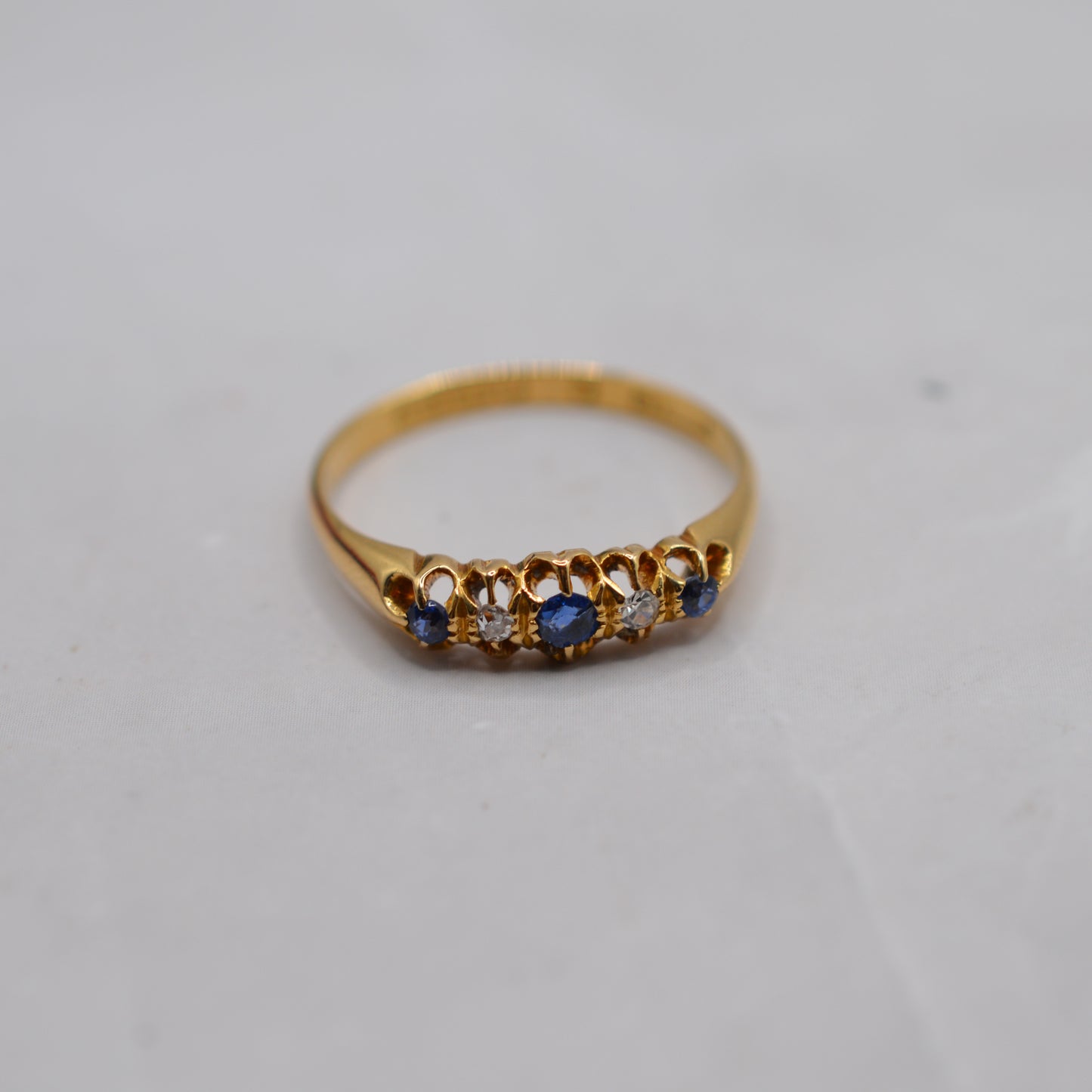 Antique 1920s 18ct Gold Sapphire & Diamond Five-Stone Ring