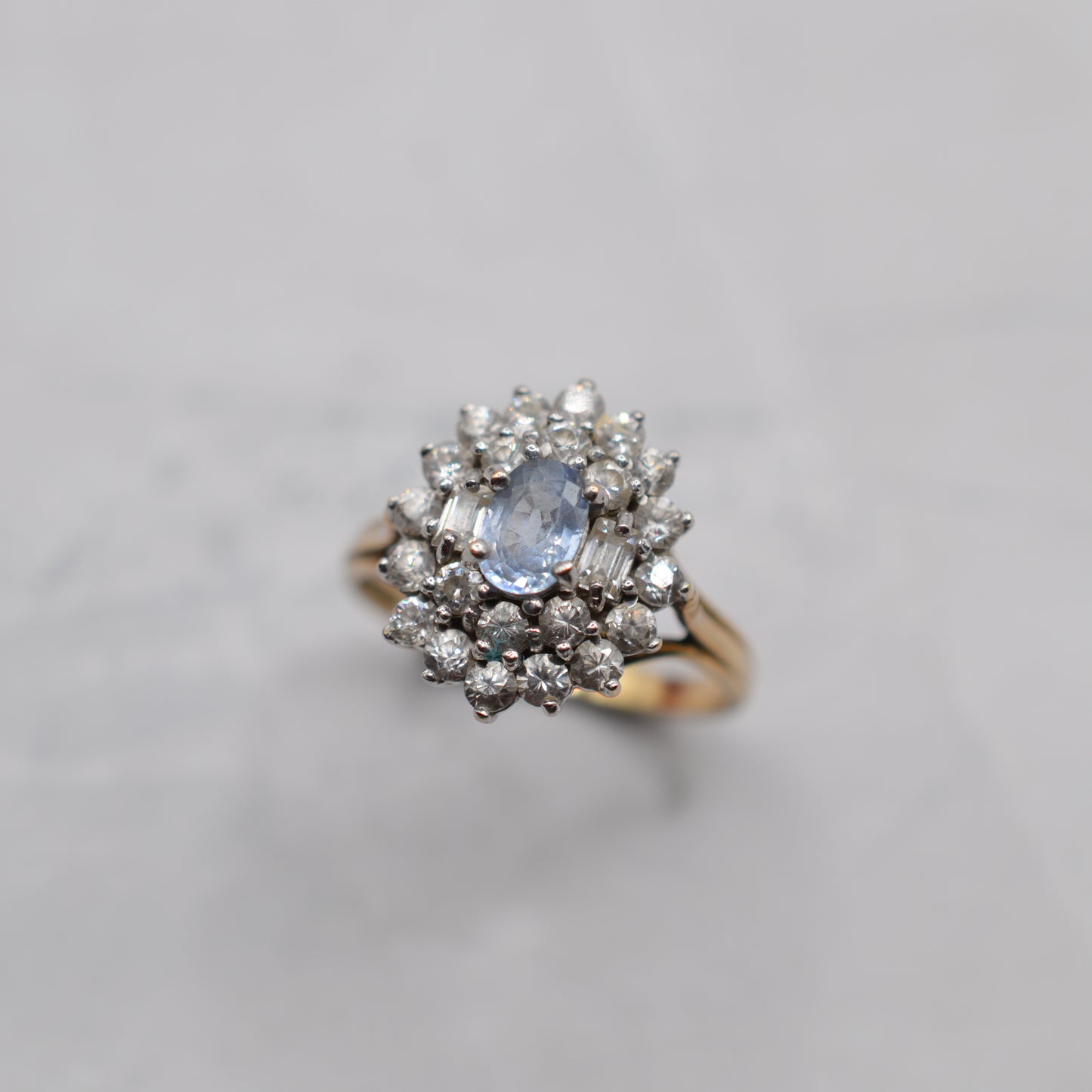 Chunky 1980s 9ct Gold Sapphire Cluster Ring