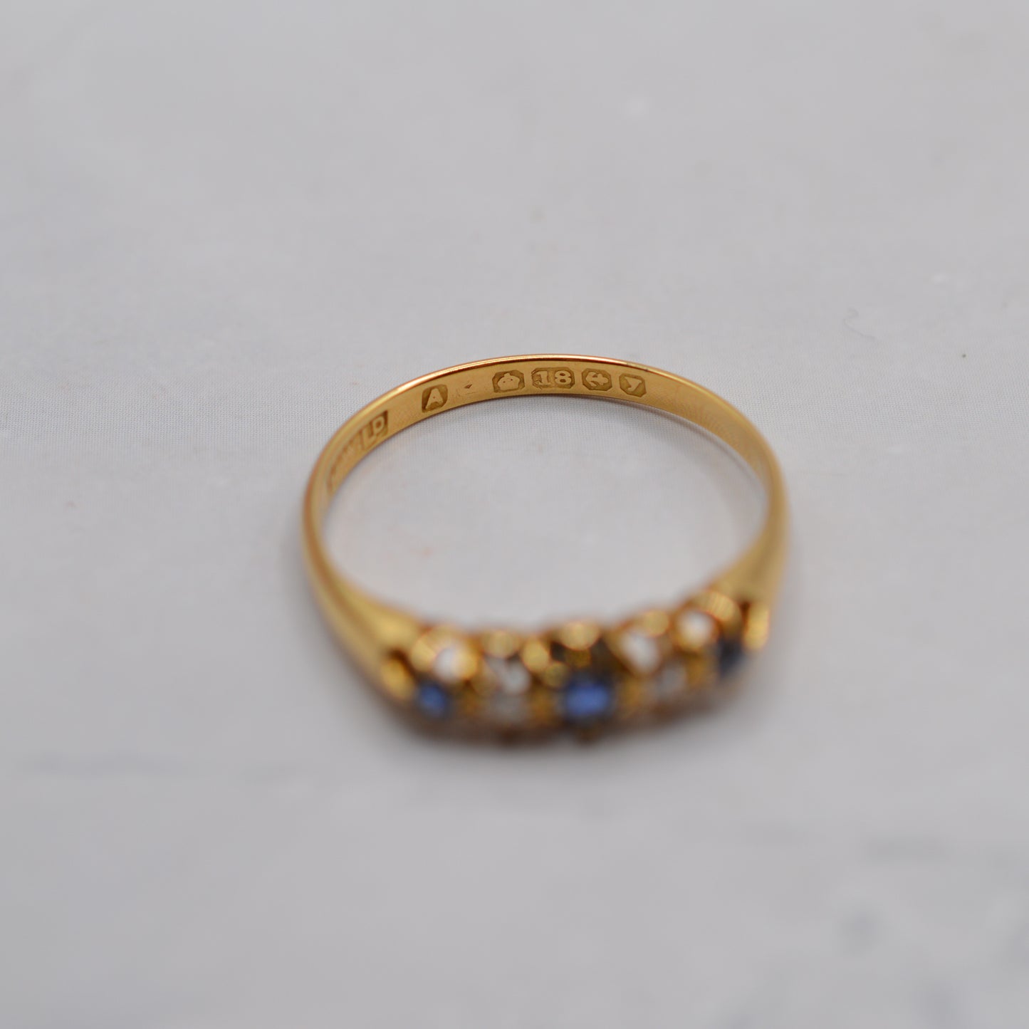 Antique 1920s 18ct Gold Sapphire & Diamond Five-Stone Ring