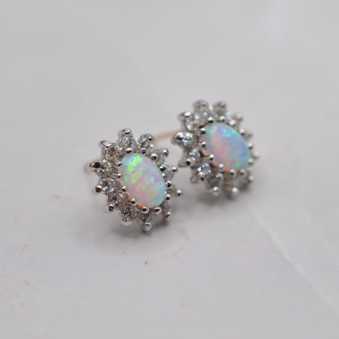 9ct Gold Opal & Cubic Zirconia Cluster Stud Earrings