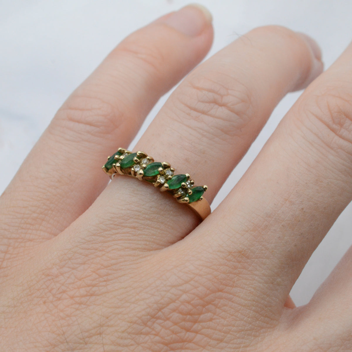 1990s 9ct Gold Emerald & Diamond Half-Eternity Ring