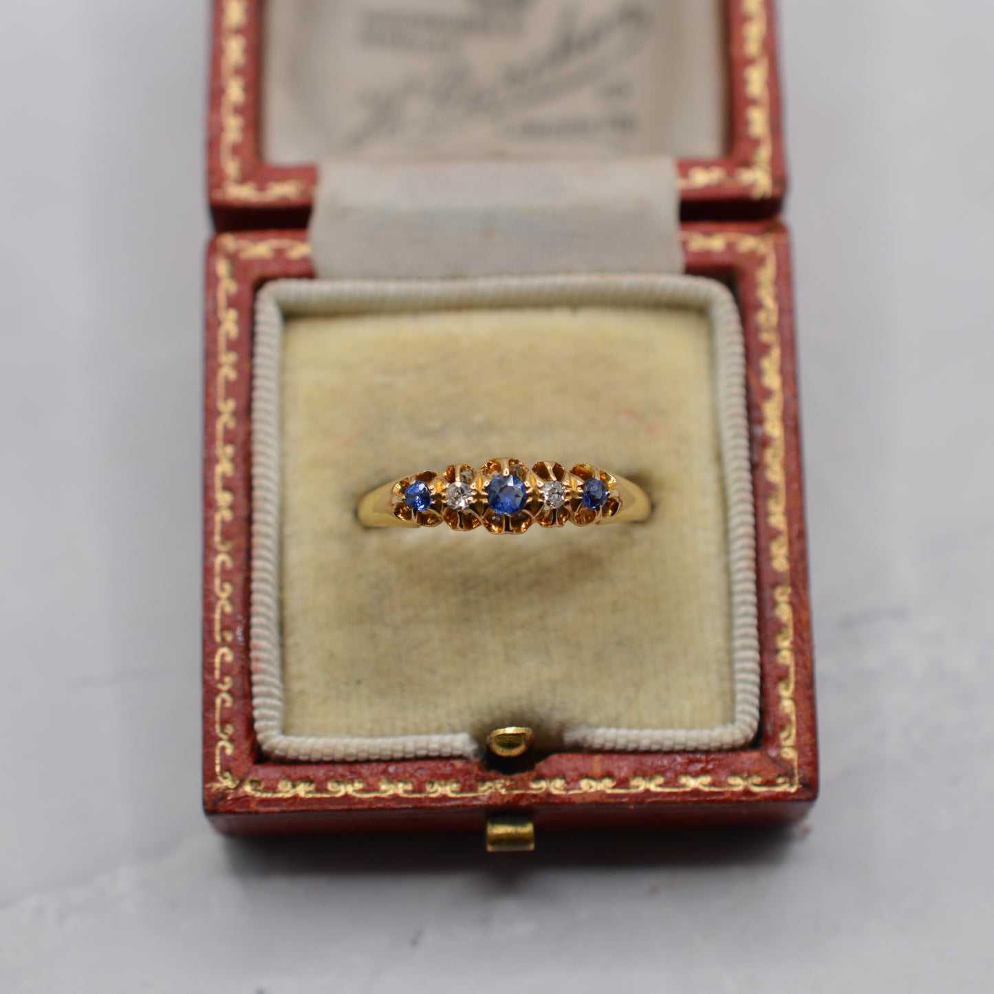 Antique 1920s 18ct Gold Sapphire & Diamond Five-Stone Ring