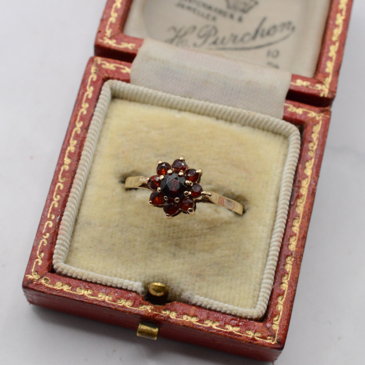 1970s Vintage 9ct Gold Garnet Cluster Ring