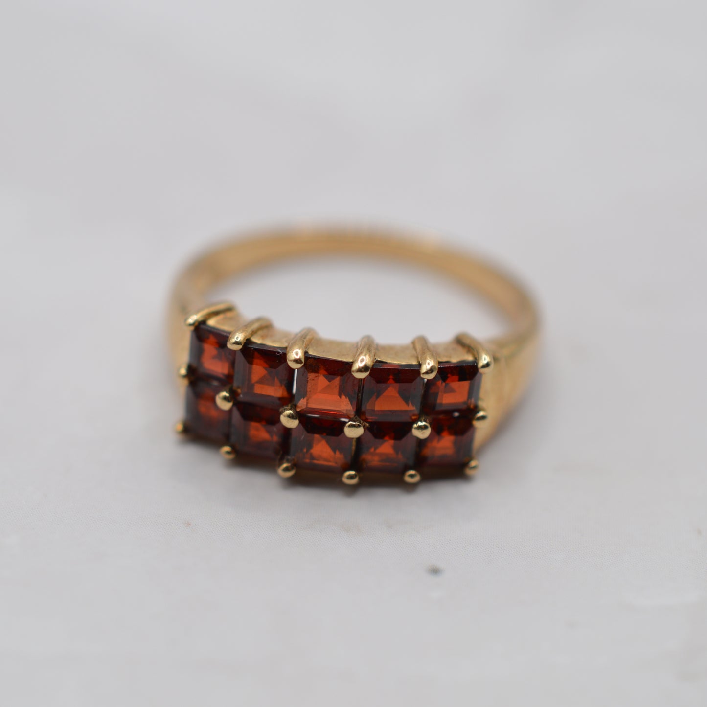 9ct Gold Garnet Square-Cut Double-Row Ring