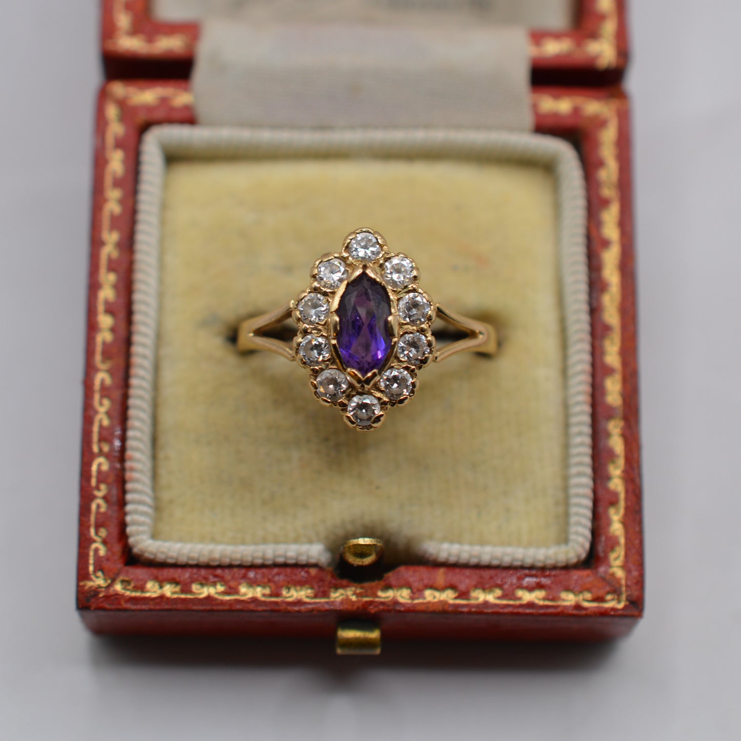 1990s Vintage 9ct Gold Amethyst & CZ Cluster Cocktail Ring