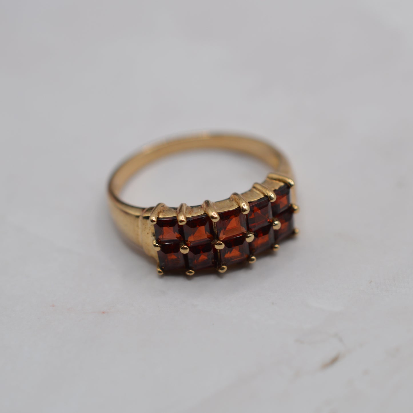 9ct Gold Garnet Square-Cut Double-Row Ring