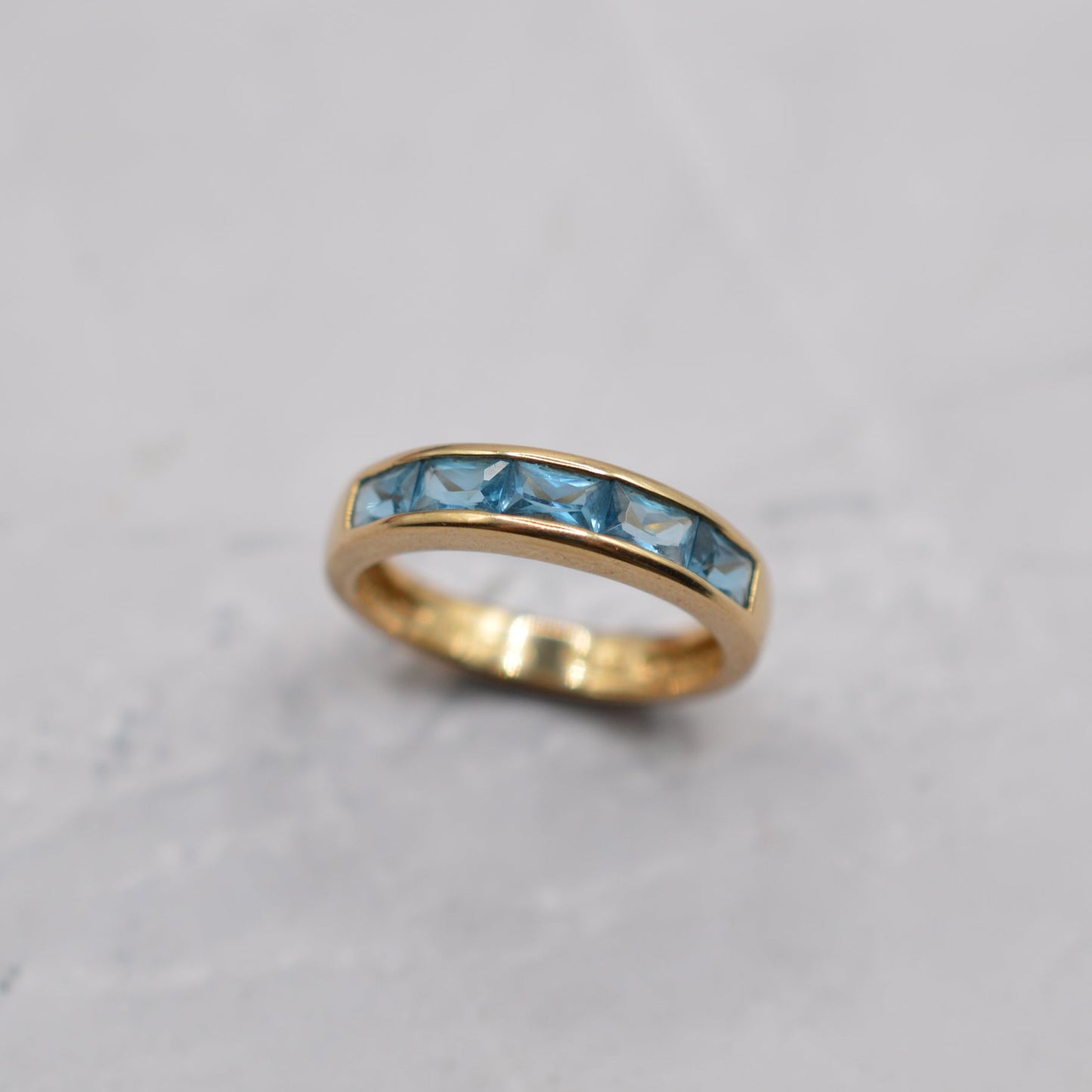 Y2K Vintage 9ct Gold Blue Topaz Half-Eternity Ring