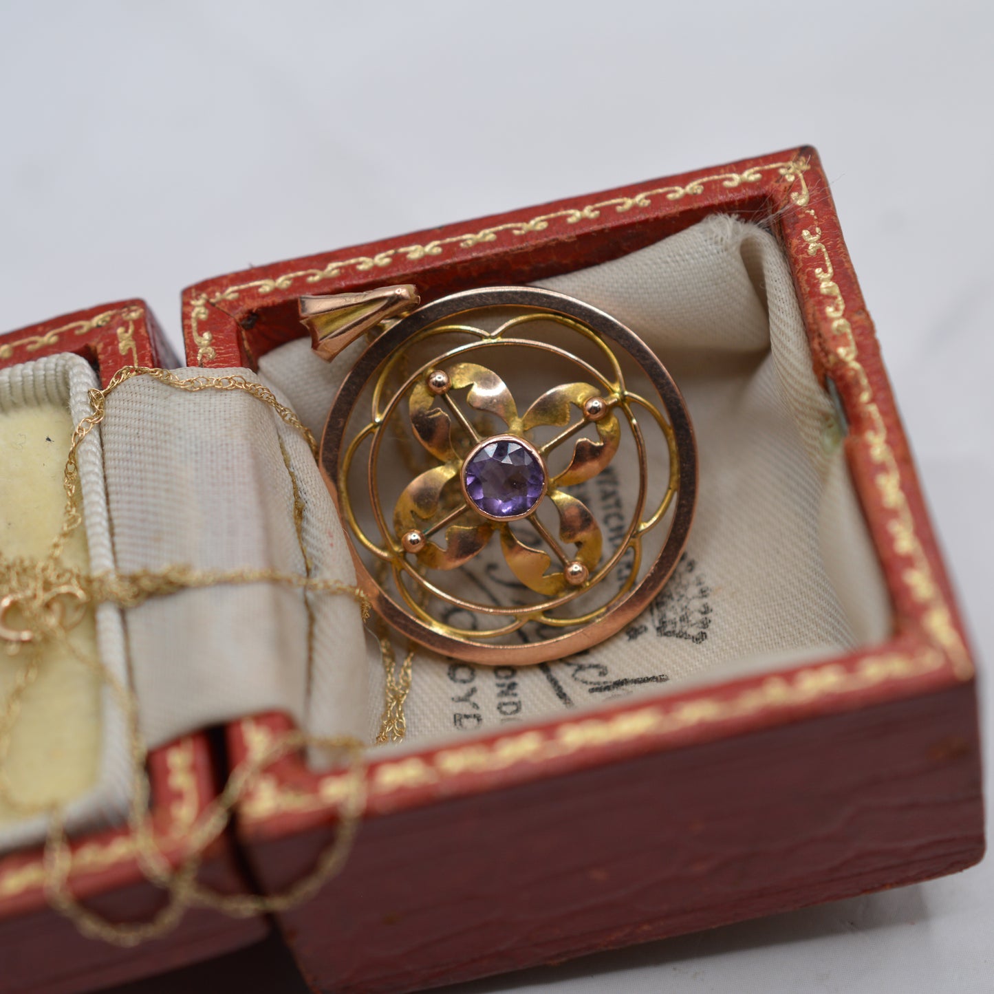 Antique Edwardian Art Nouveau 9ct Gold Amethyst Pendant Necklace