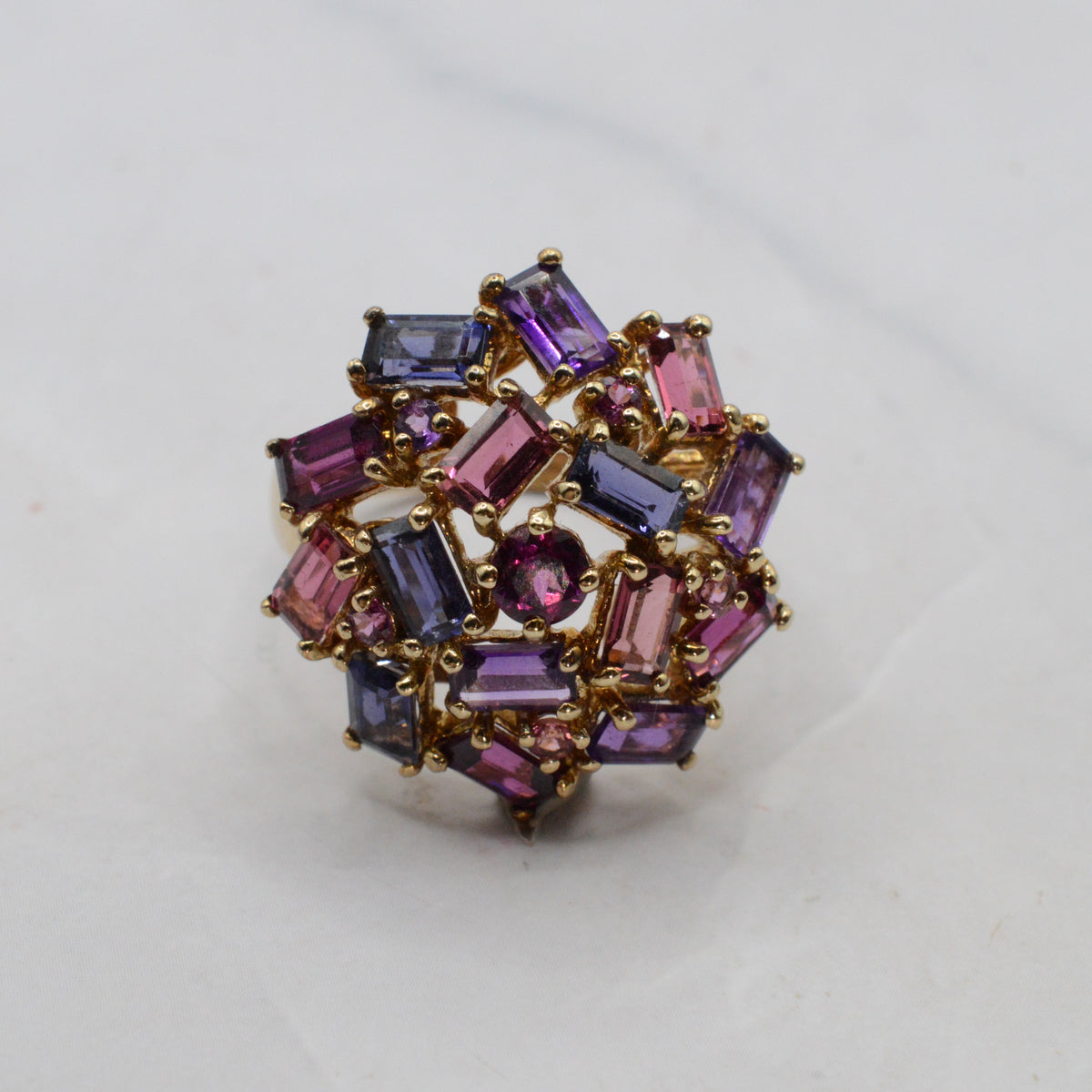 Super Chunky Y2K 9ct Gold Mixed Gemstone Cluster Ring