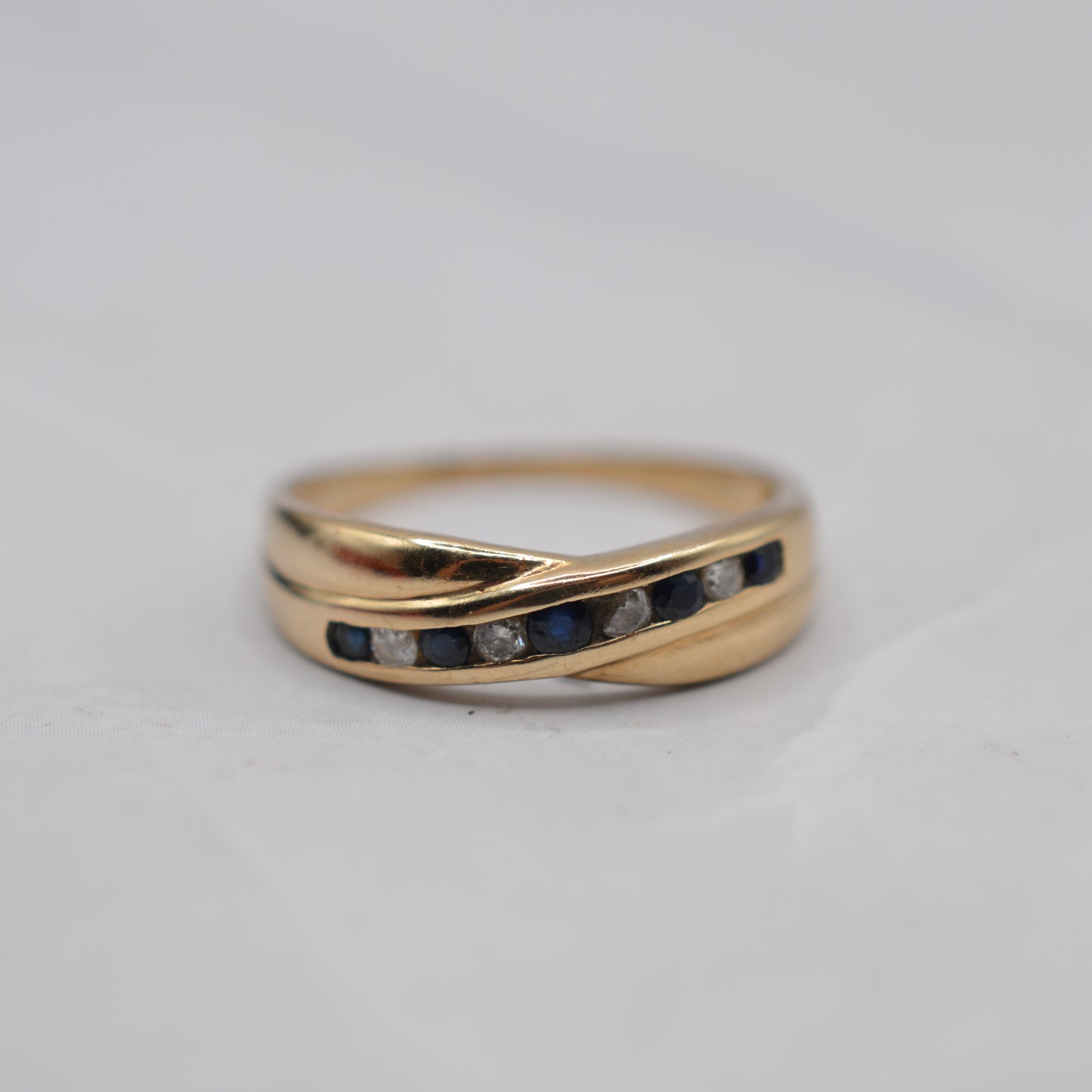 9ct Gold Sapphire & Diamond Crossover Half-Eternity Ring