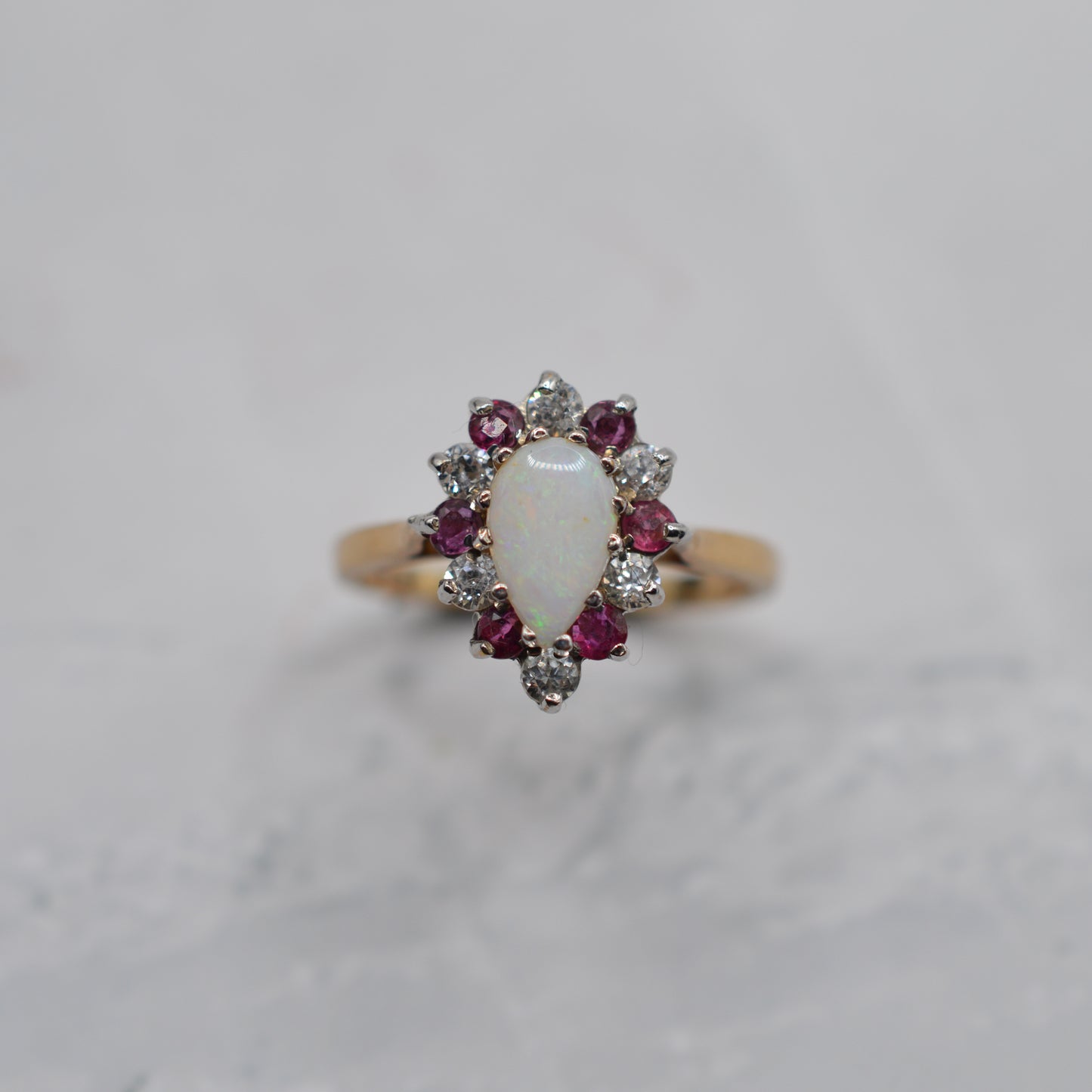 1980s Vintage 9ct Gold Opal, Ruby & CZ Cluster Ring