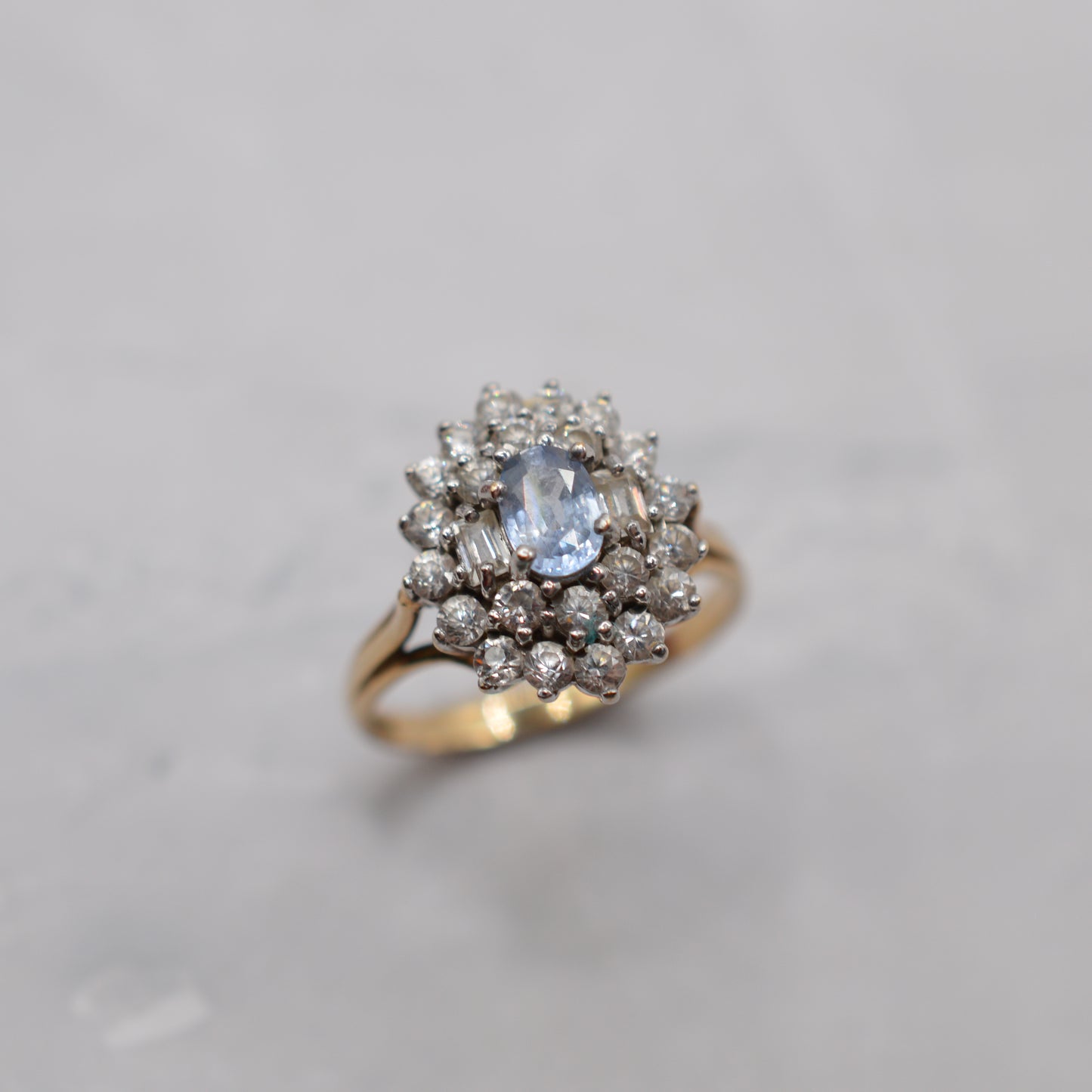 Chunky 1980s 9ct Gold Sapphire Cluster Ring