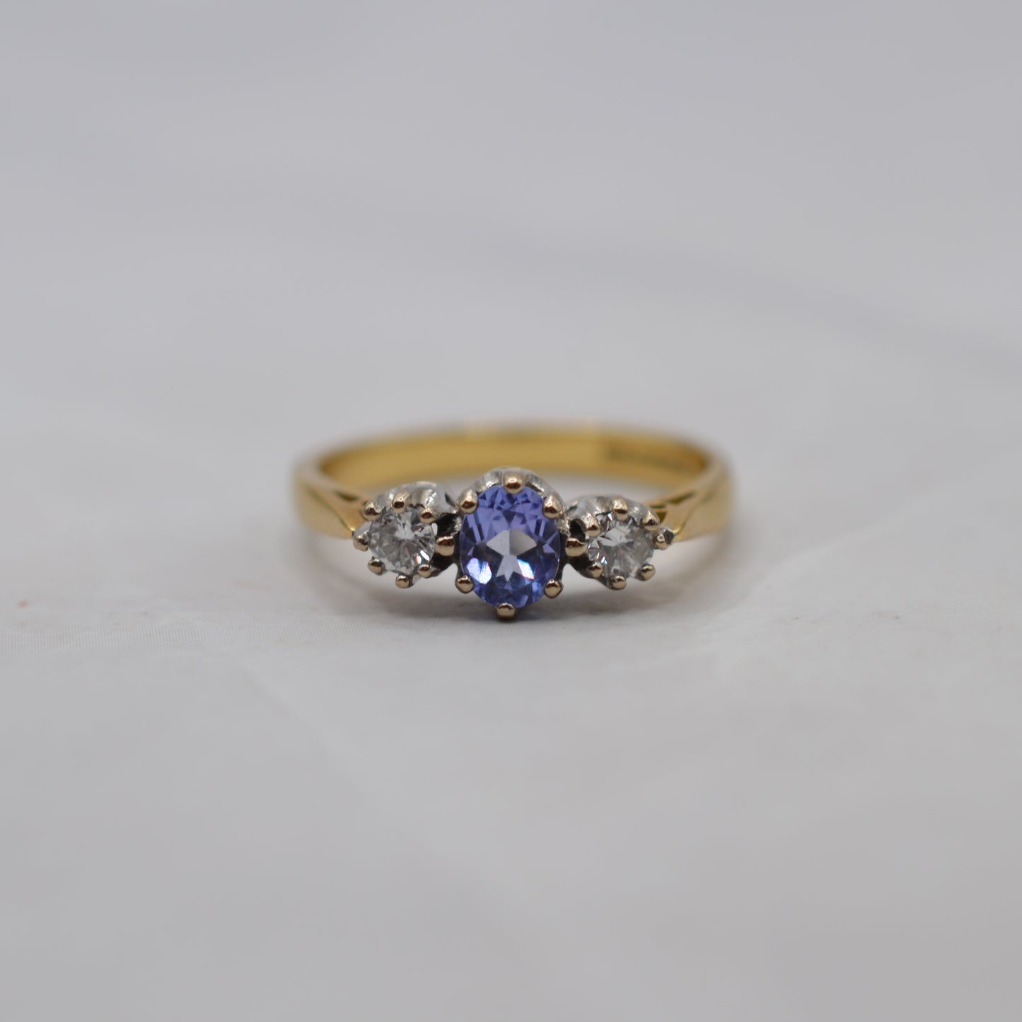 1990s 18ct Gold Tanzanite & Diamond Trilogy Ring