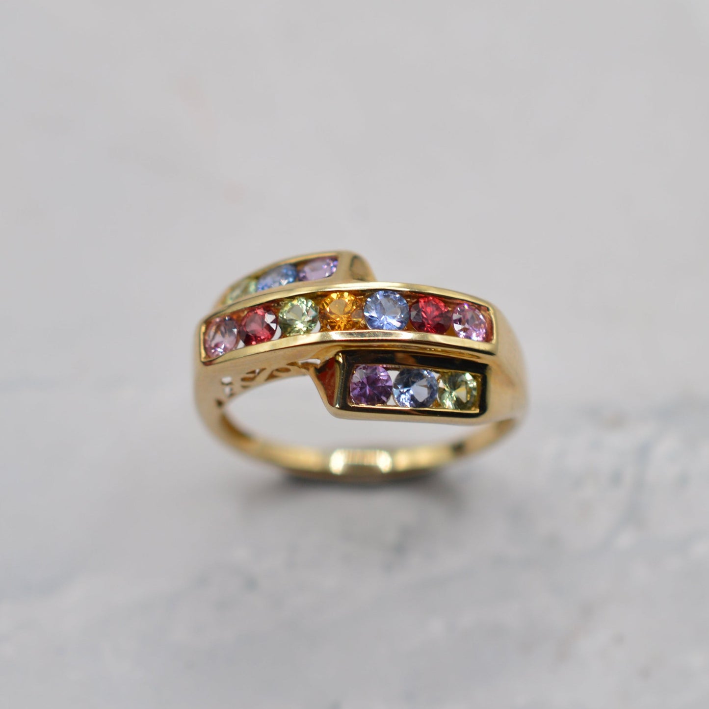 Y2K Chunky 9ct Gold Sapphire & Ruby Ring