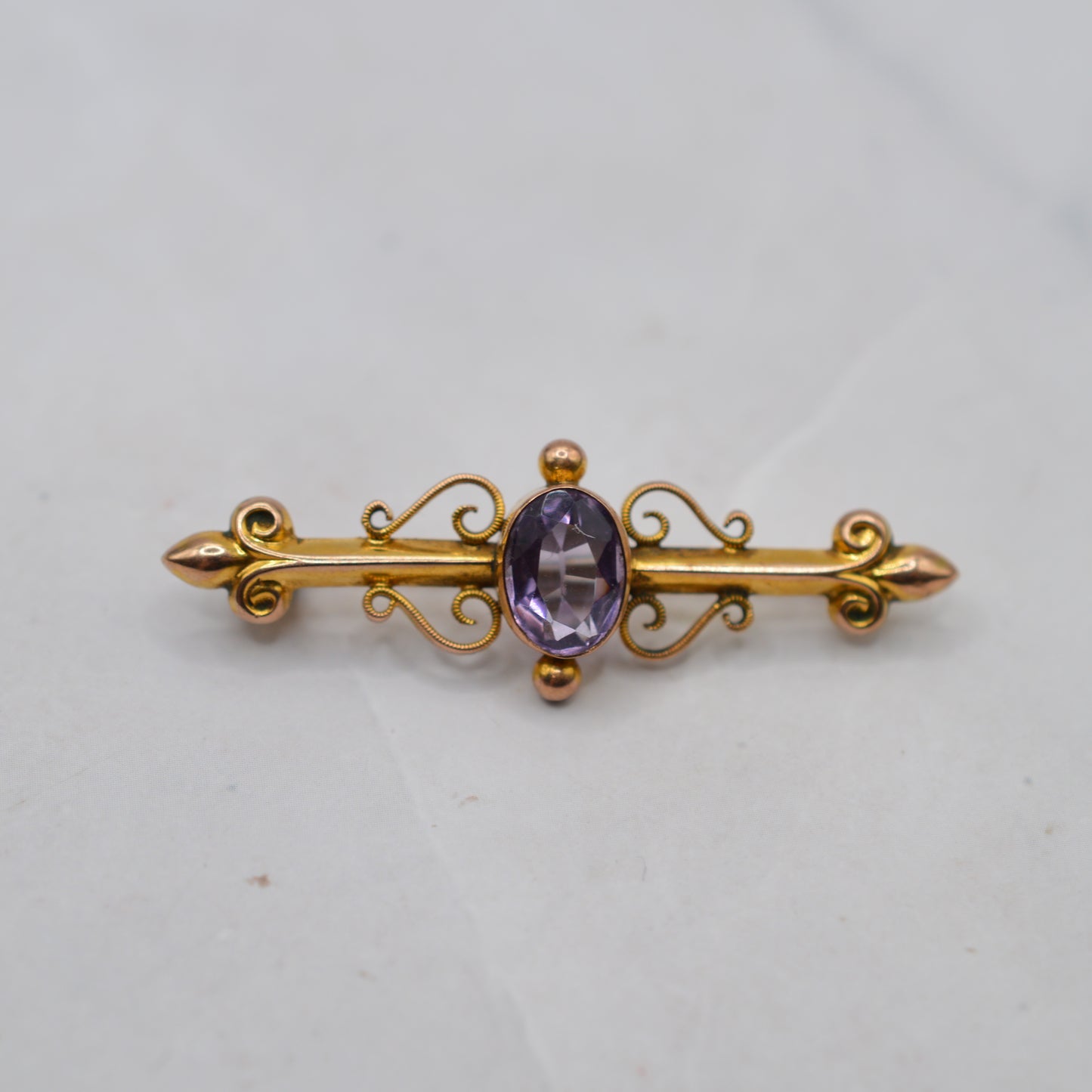 Edwardian 1909 Antique 9ct Gold Amethyst Brooch