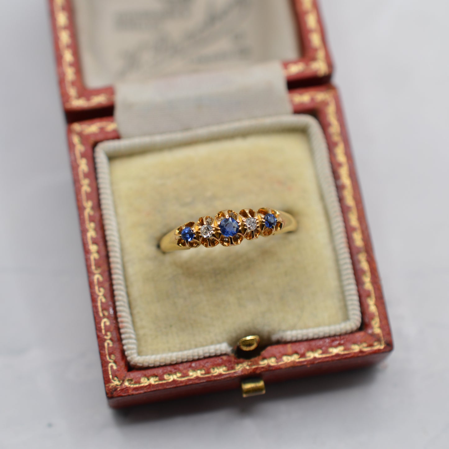 Antique 1920s 18ct Gold Sapphire & Diamond Five-Stone Ring