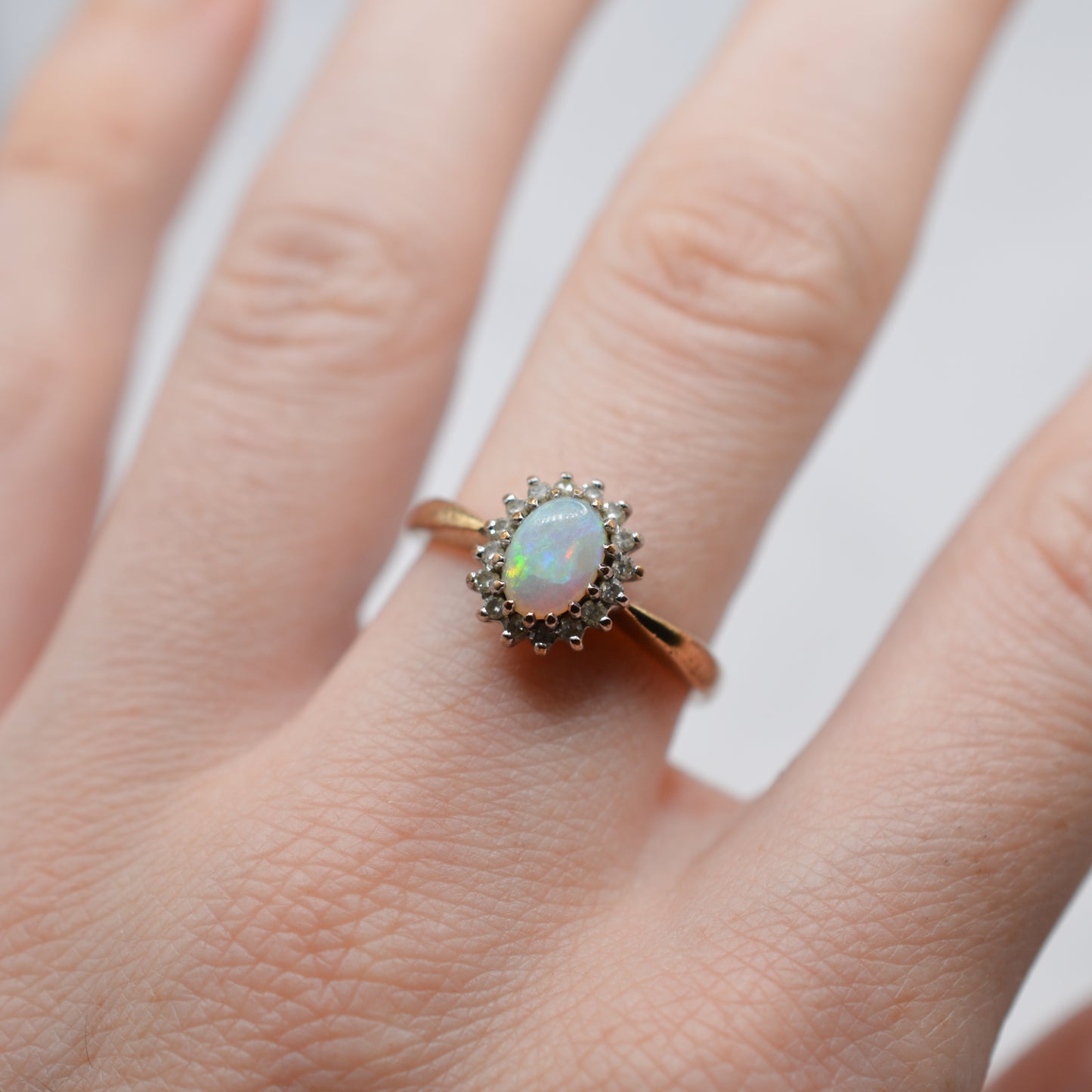 9ct Gold Opal & Diamond Cluster Ring