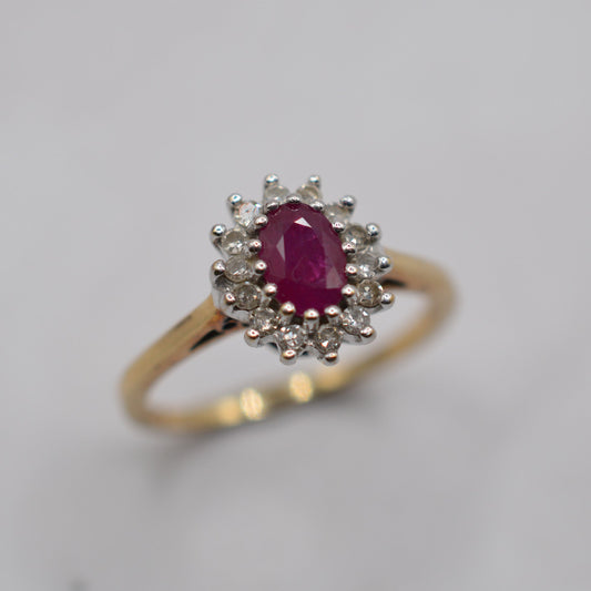 9ct Gold Ruby & Diamond Cluster Ring