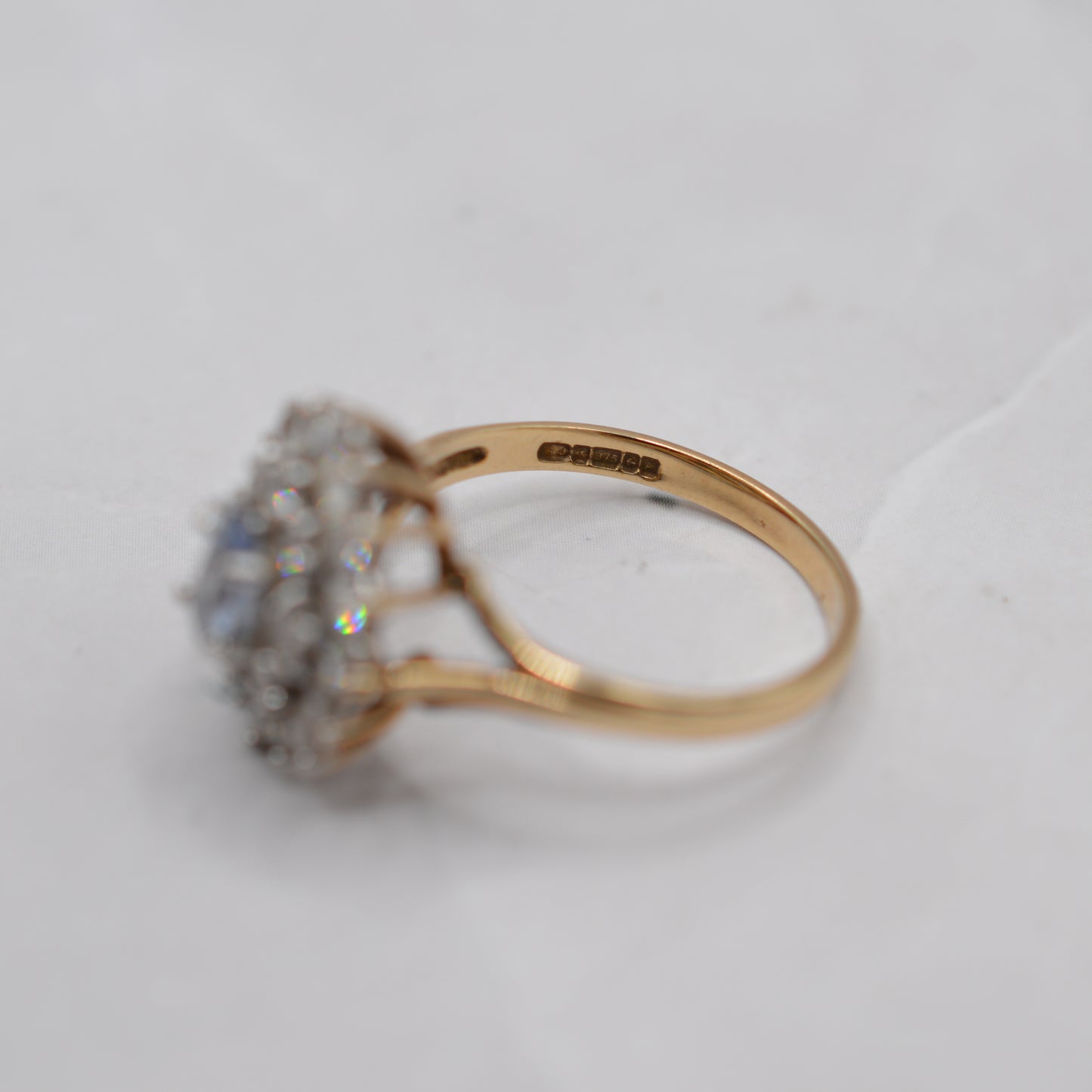 Chunky 1980s 9ct Gold Sapphire Cluster Ring
