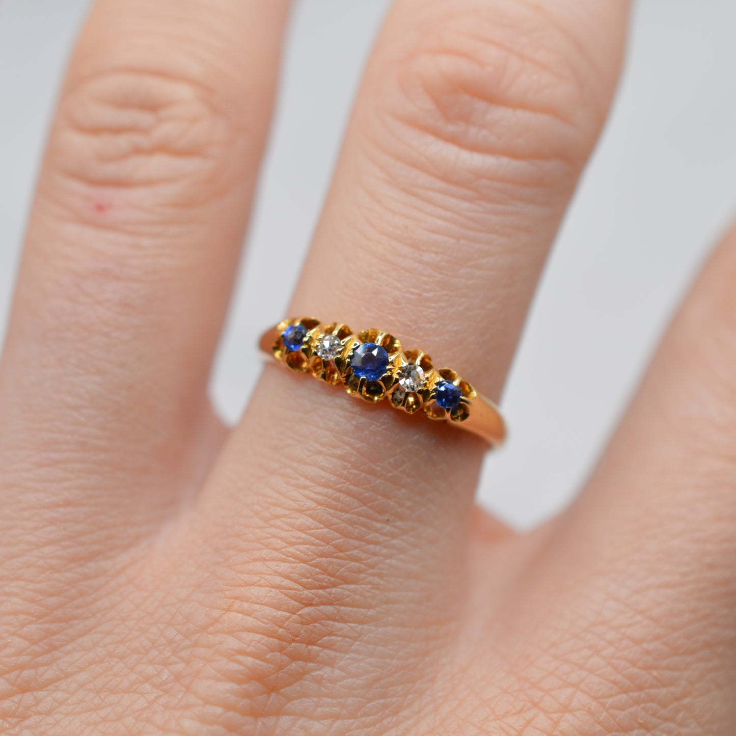 Antique 1920s 18ct Gold Sapphire & Diamond Five-Stone Ring