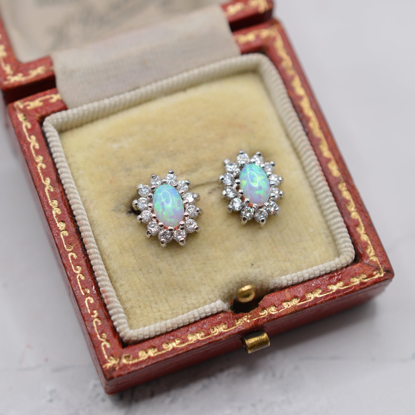 9ct Gold Opal & Cubic Zirconia Cluster Stud Earrings